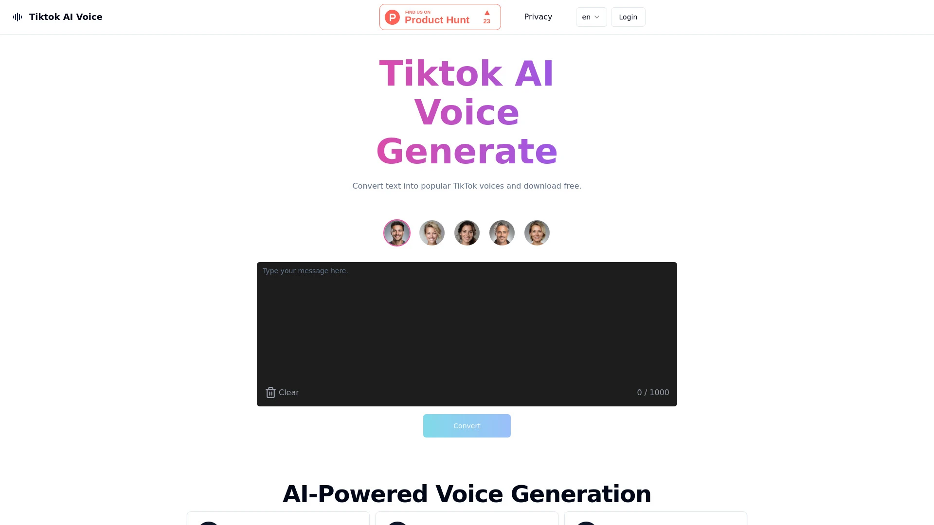 TikTok AI Voice website preview