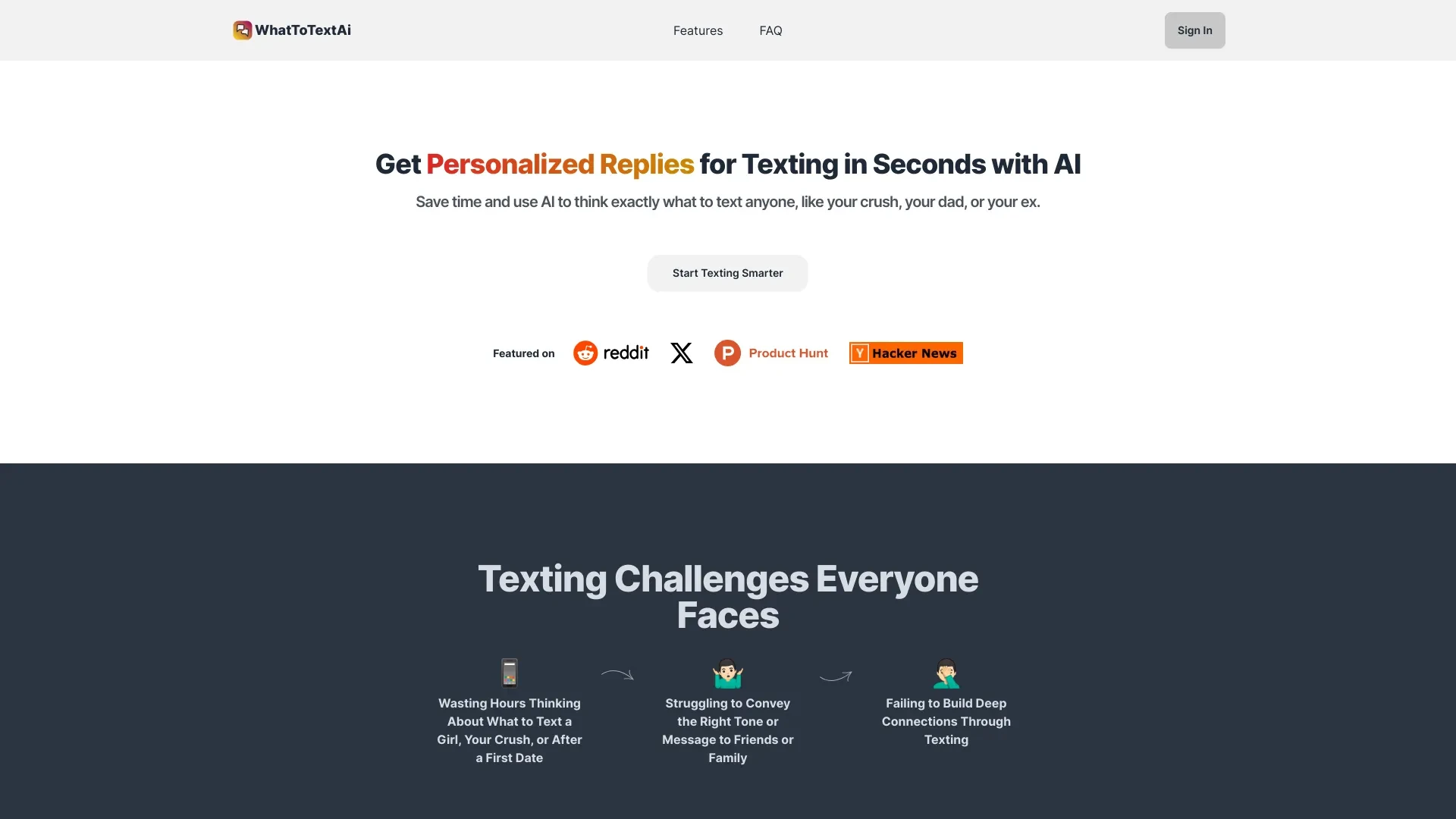 WhatToText AI website preview