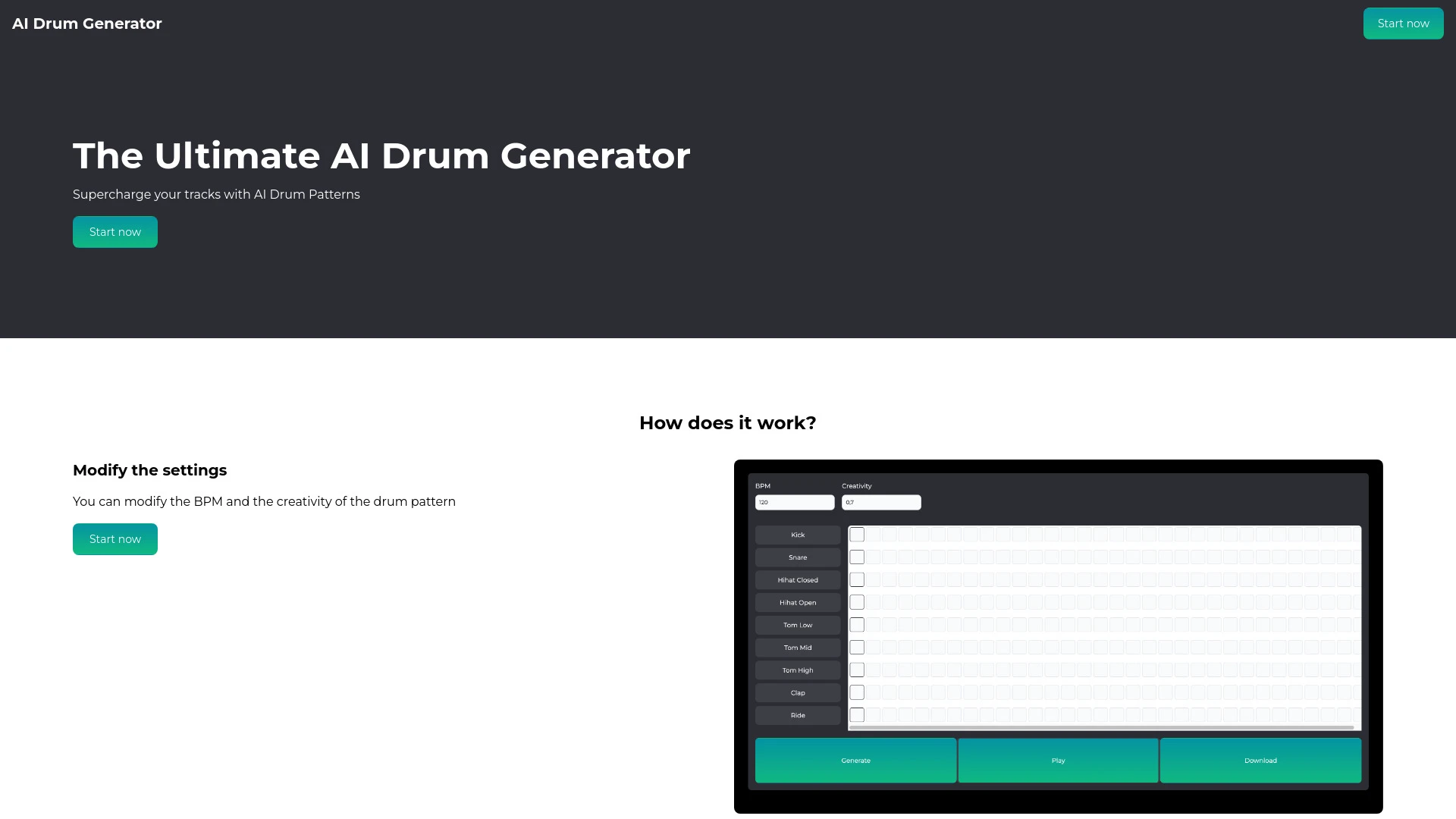 AI Drum Generator website preview