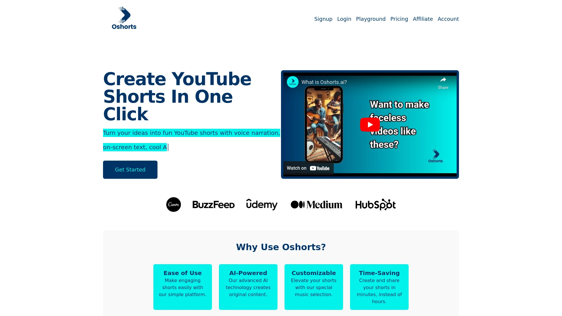 Oshorts AI Videos website preview