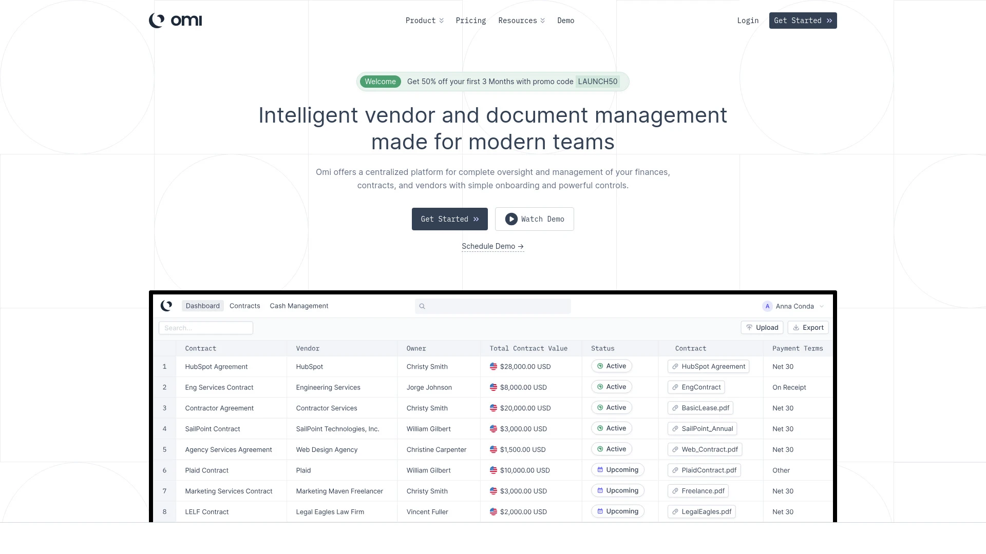 Omi | Vendor and Document Management website preview