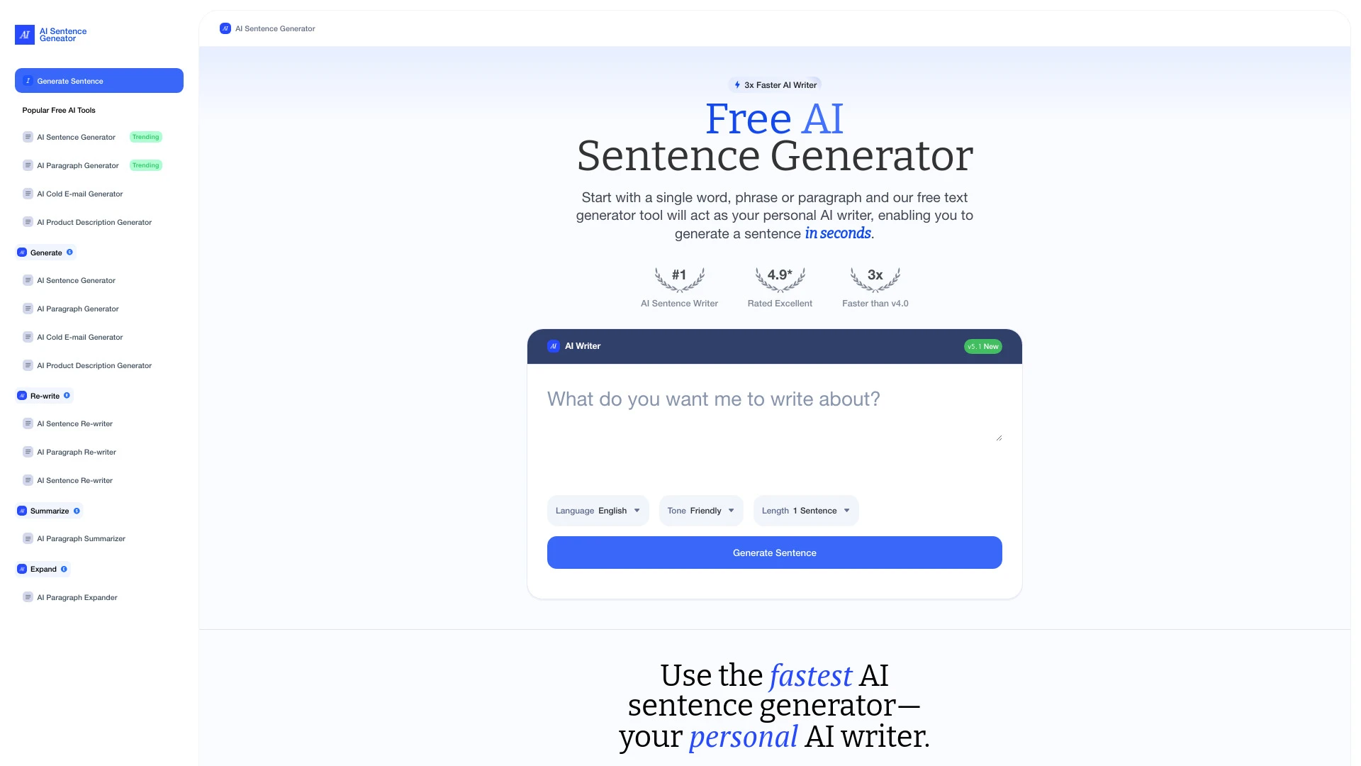 AI Sentence Generator website preview