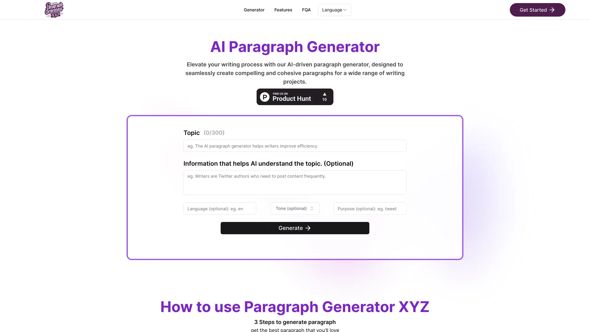 Paragraph Generator AI - Free | XYZ website preview