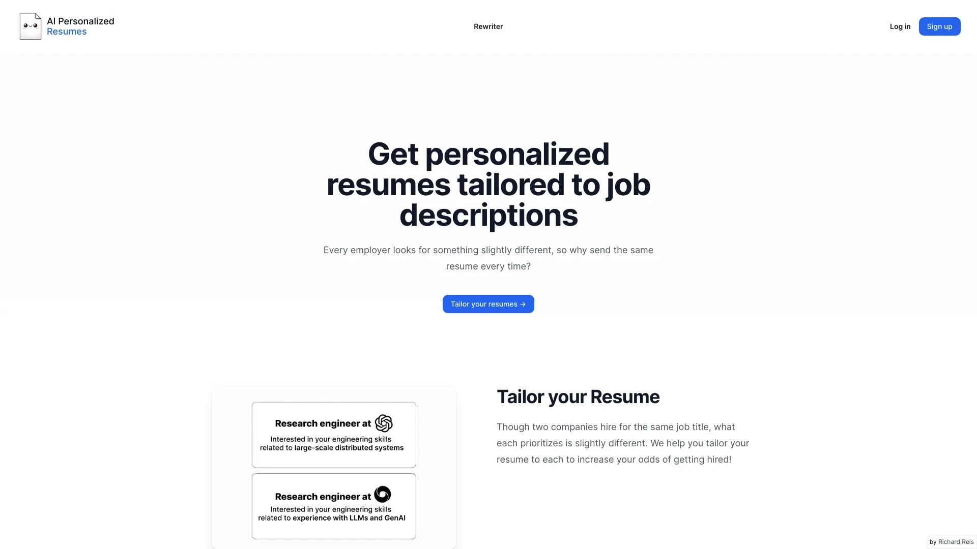 AI Personalized Resumes website preview