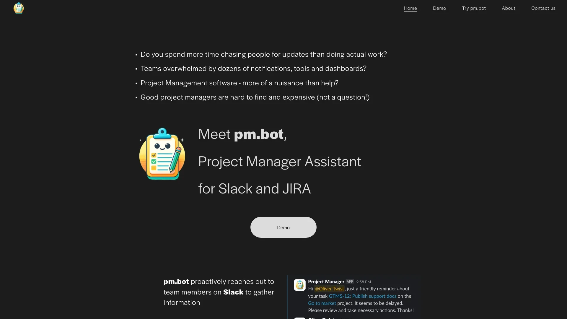 pm.bot website preview