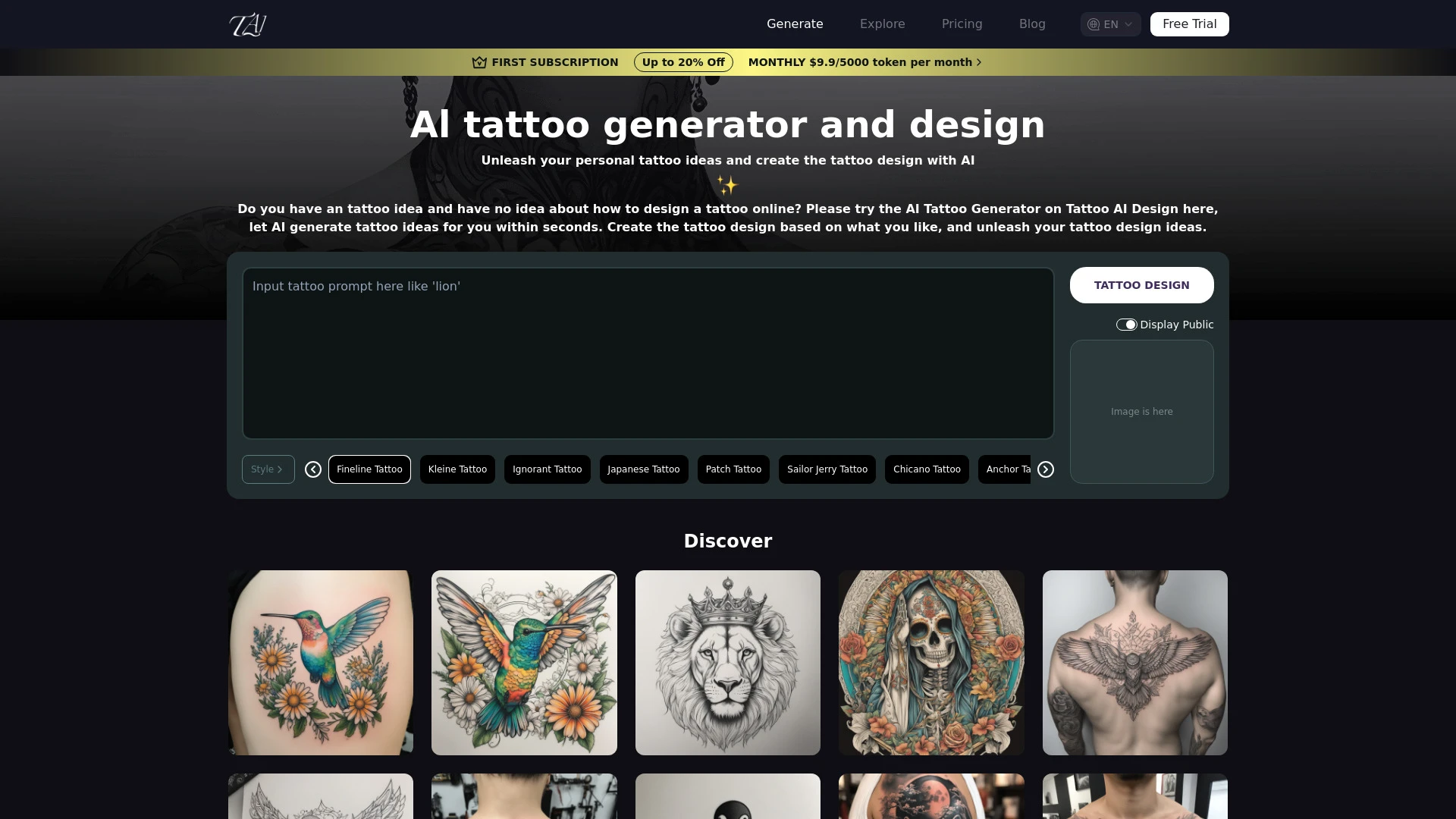 Tattoo AI Design website preview