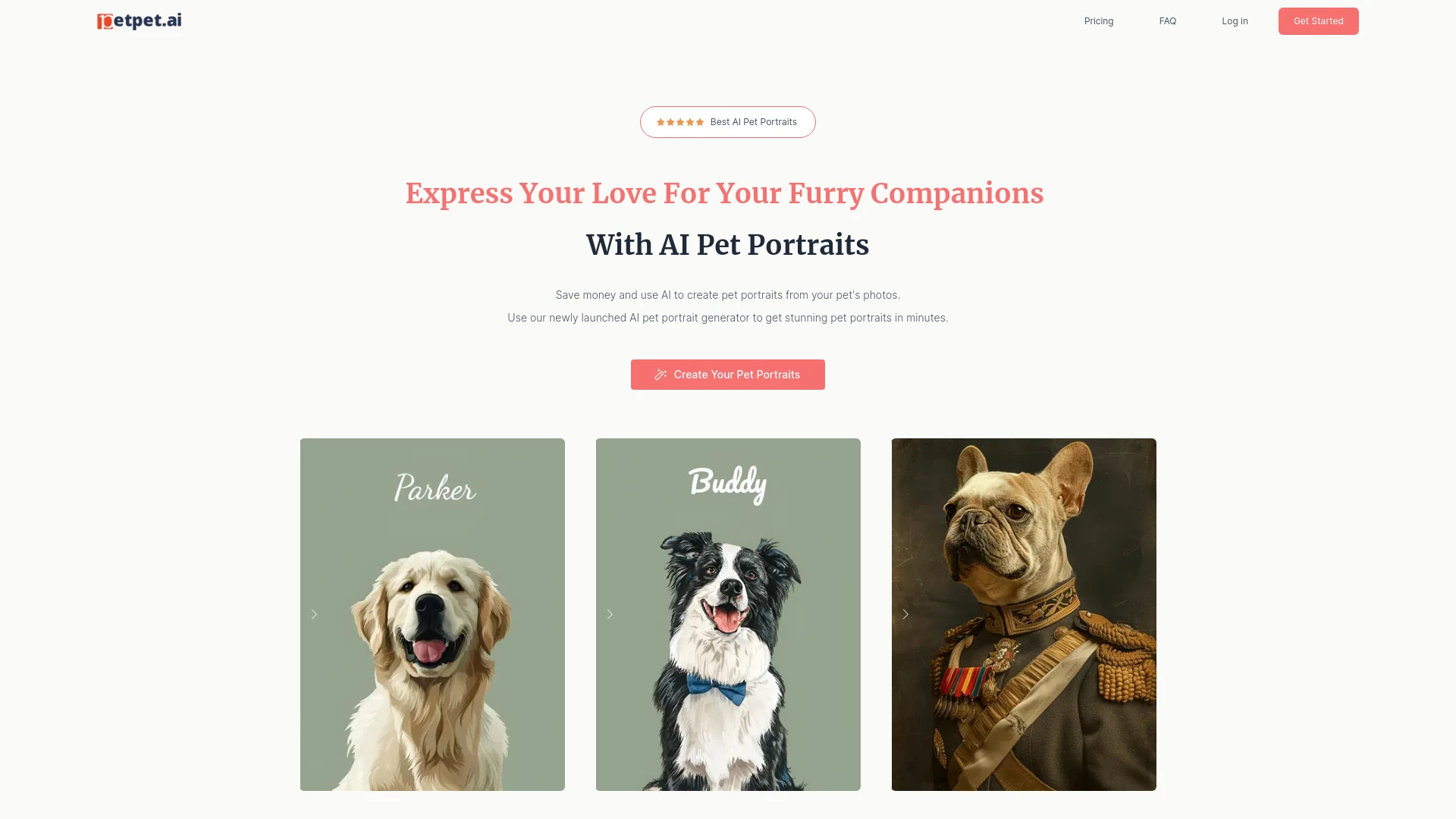 PetPet | Custom Pet Portraits | Pet Portrait Painting website preview