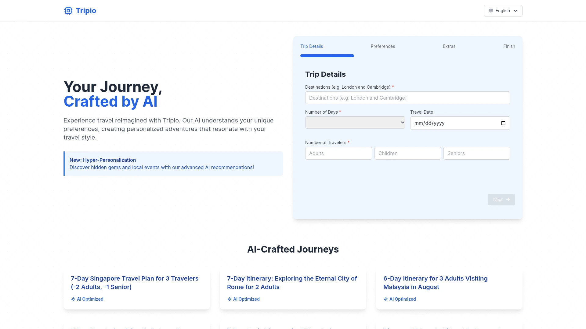 Tripio - AI Travel Planner website preview