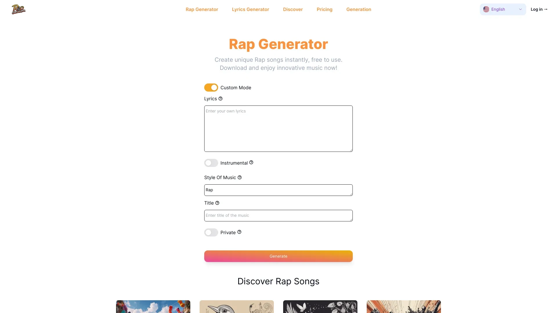 Rap Generator website preview