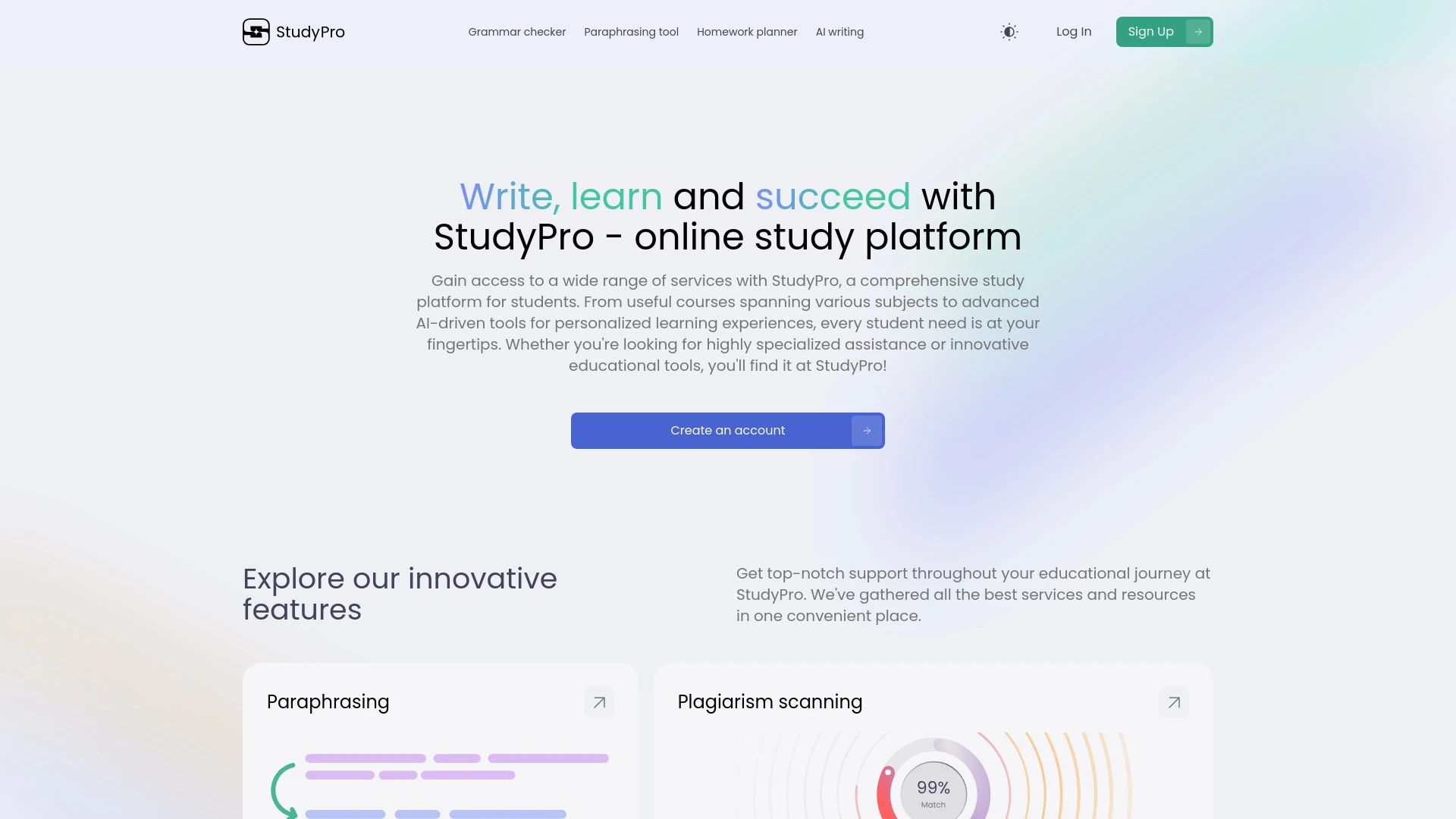 StudyPro website preview