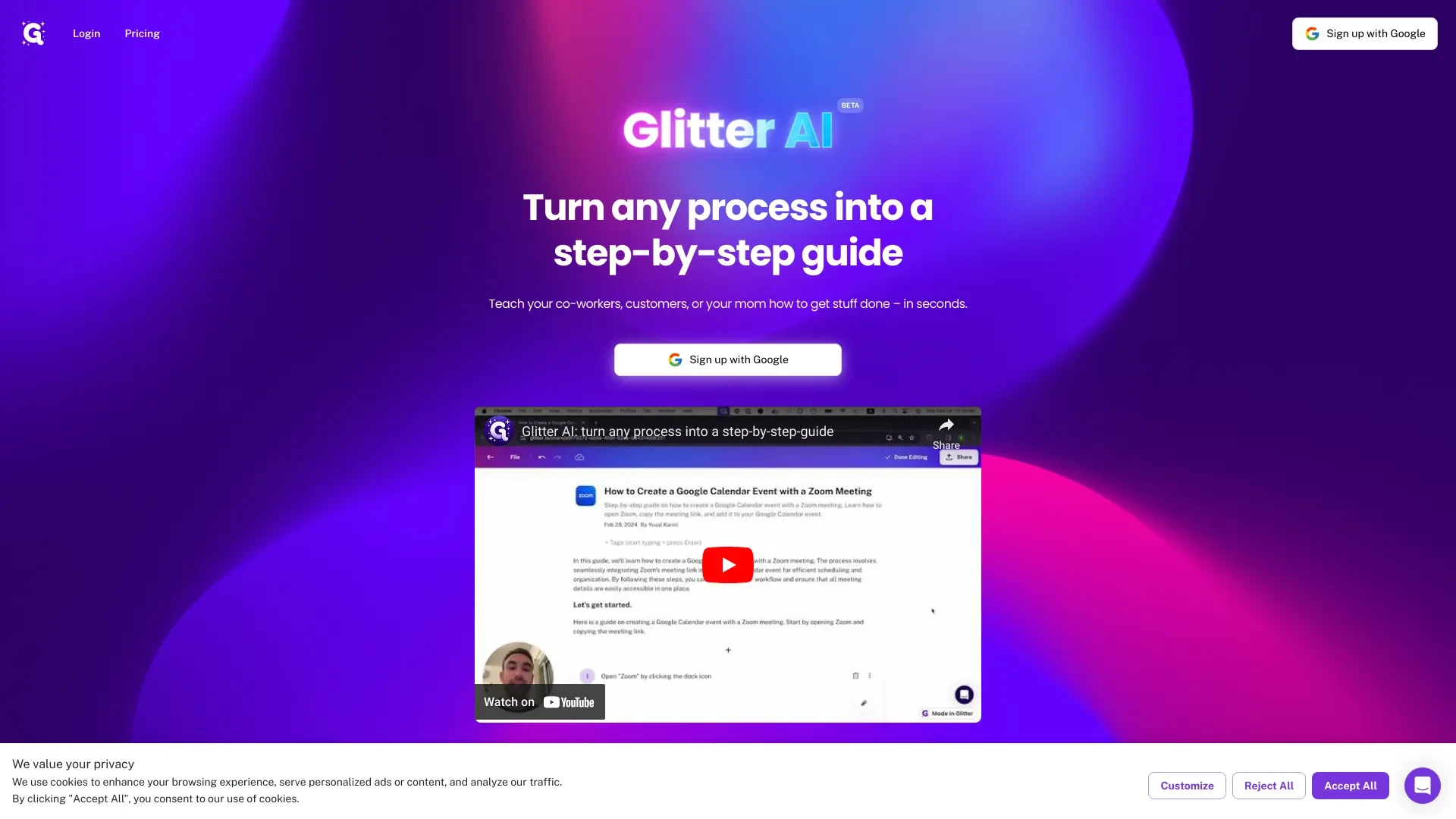 Glitter AI website preview