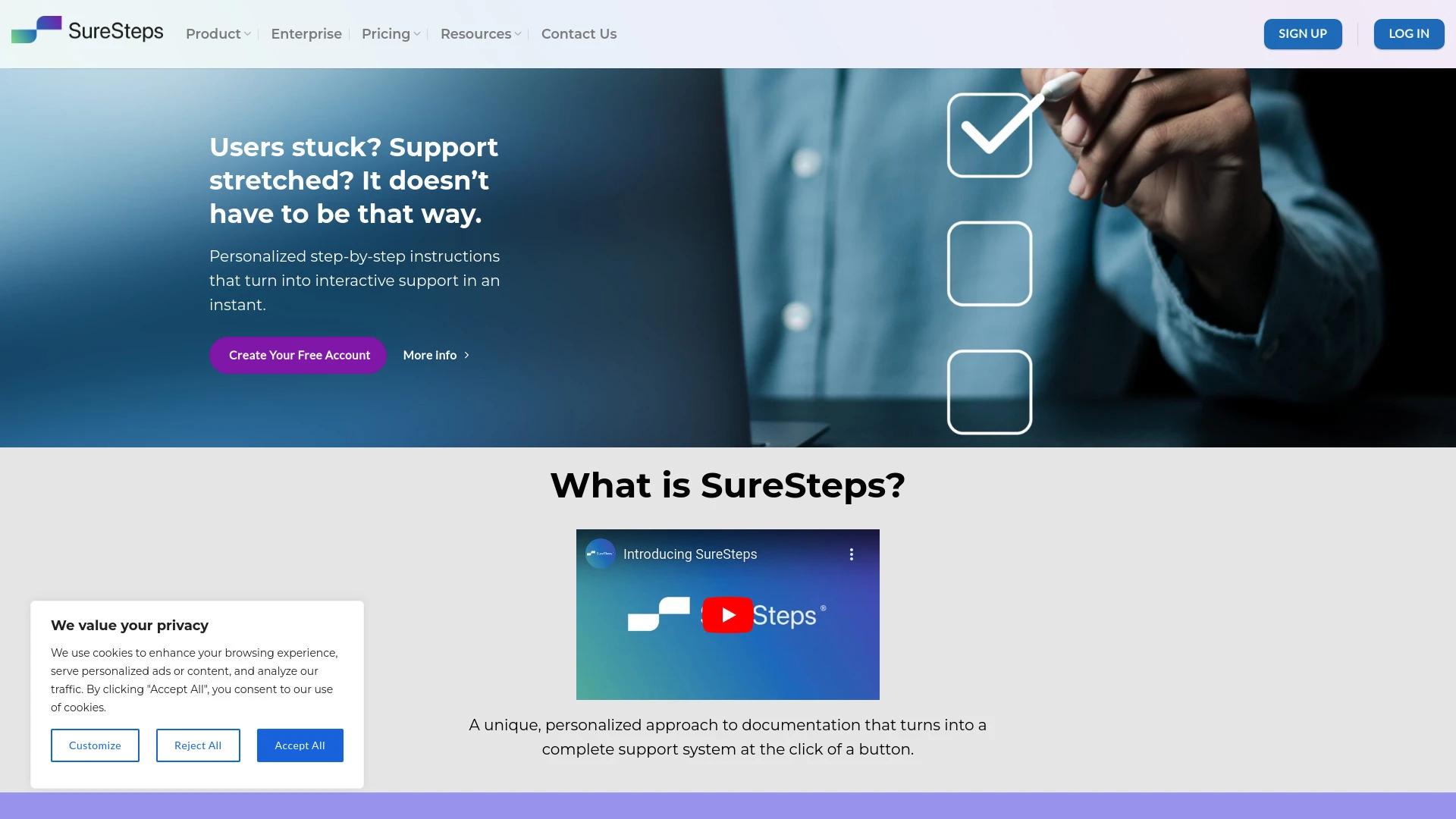 SureSteps | AI Powered Documentation for Customer Support website preview