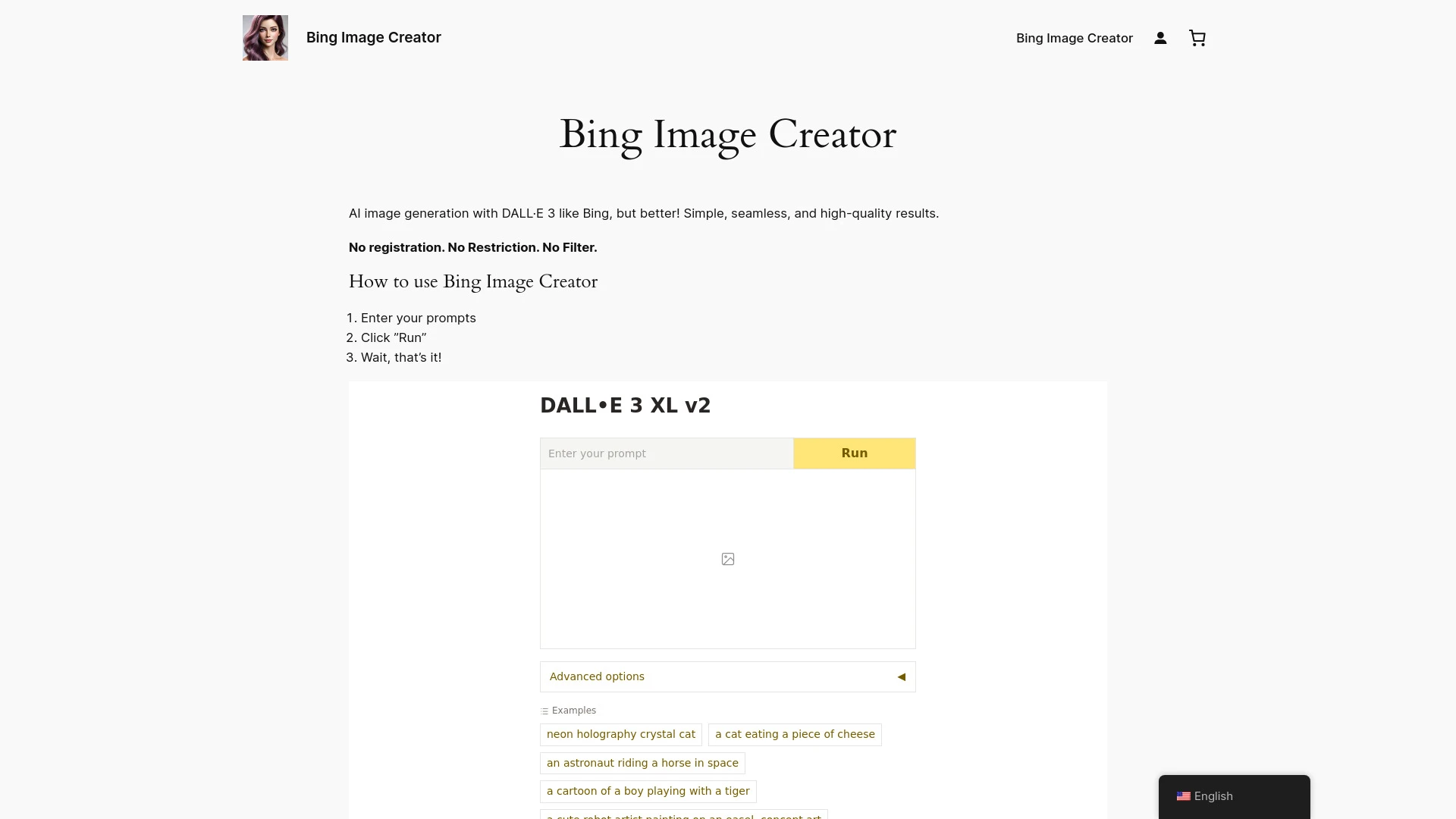 Bing Image Creator website preview