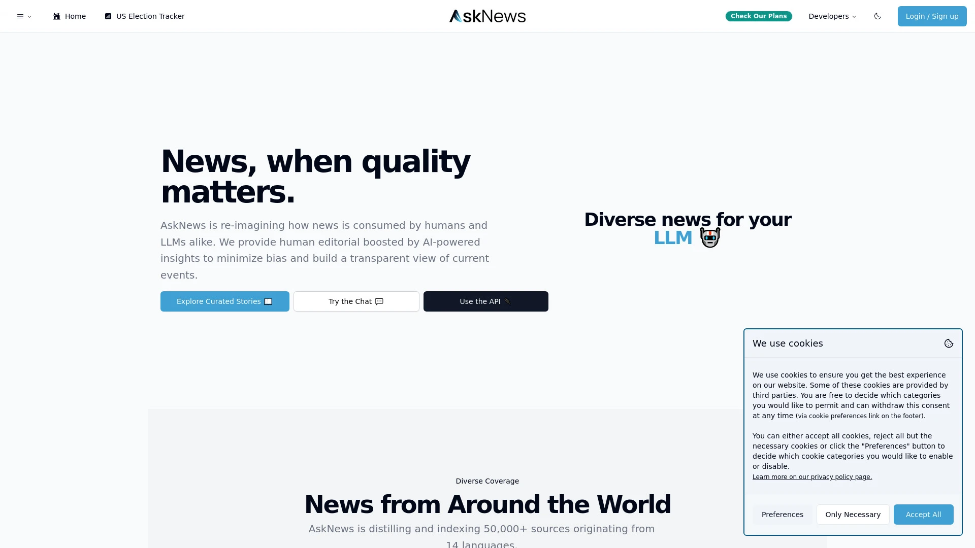 AskNews website preview