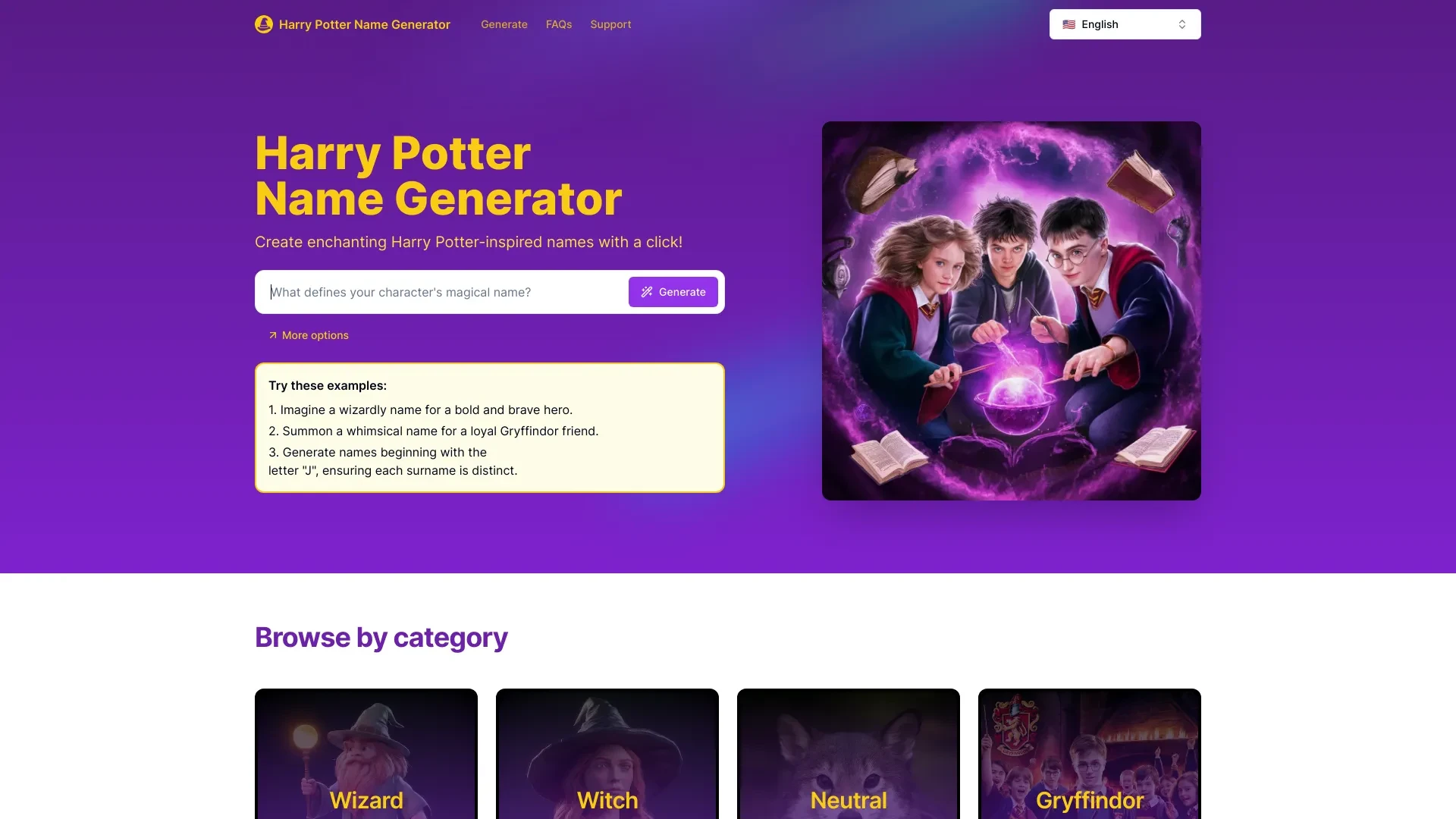 Harry Potter Name Generator website preview