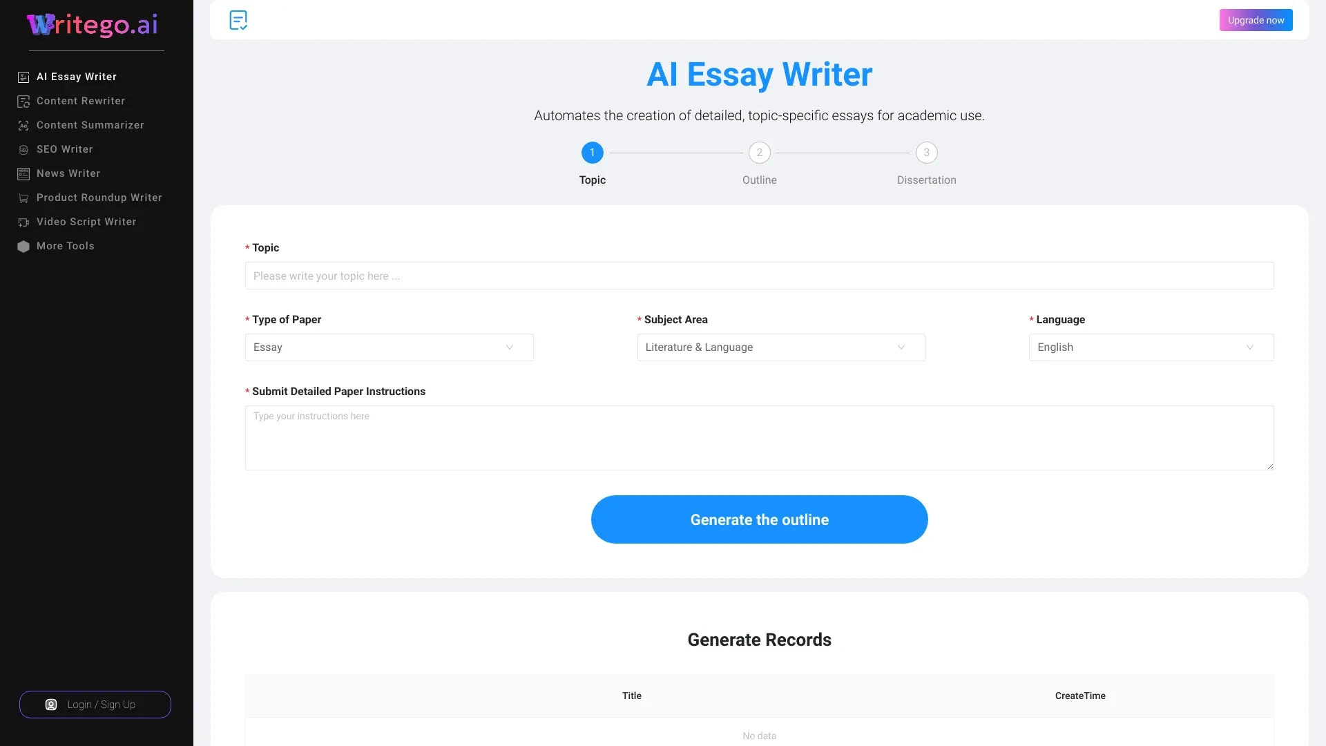 WriteGo.ai website preview