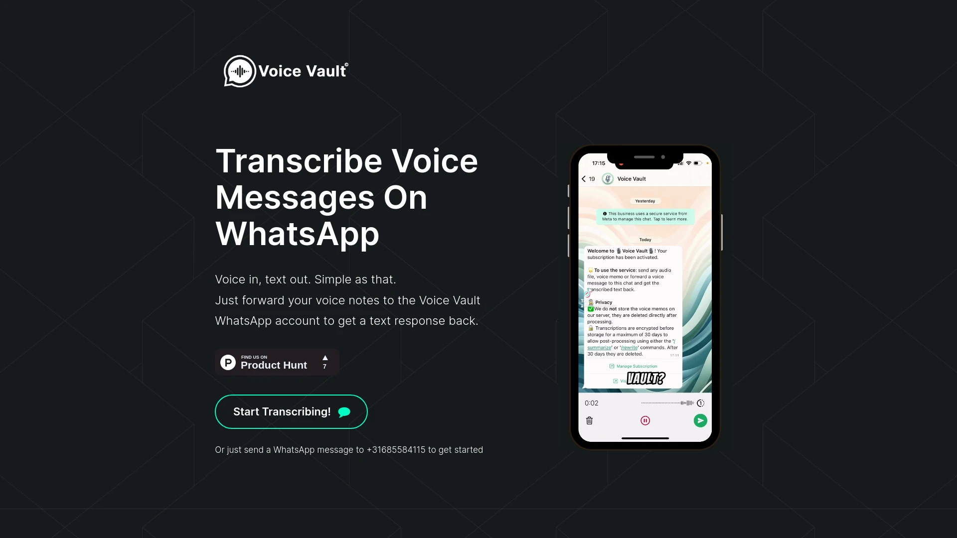 Voice Vault website preview