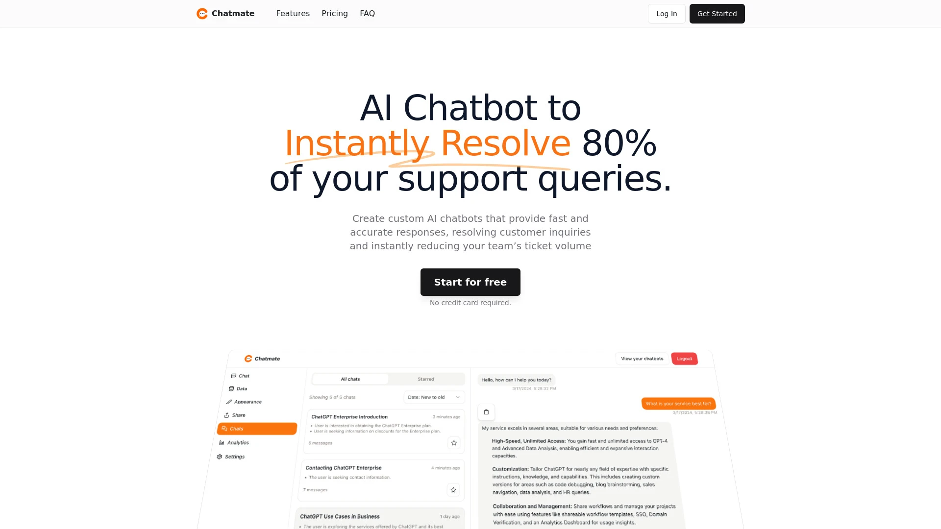 Chatmate - AI Customer Support website preview