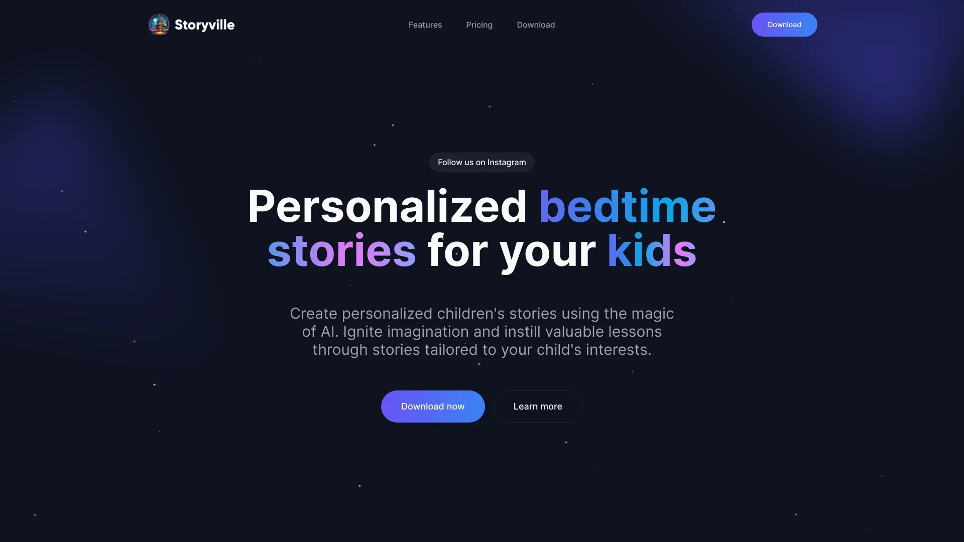 Storyville: Bedtime Stories with AI website preview