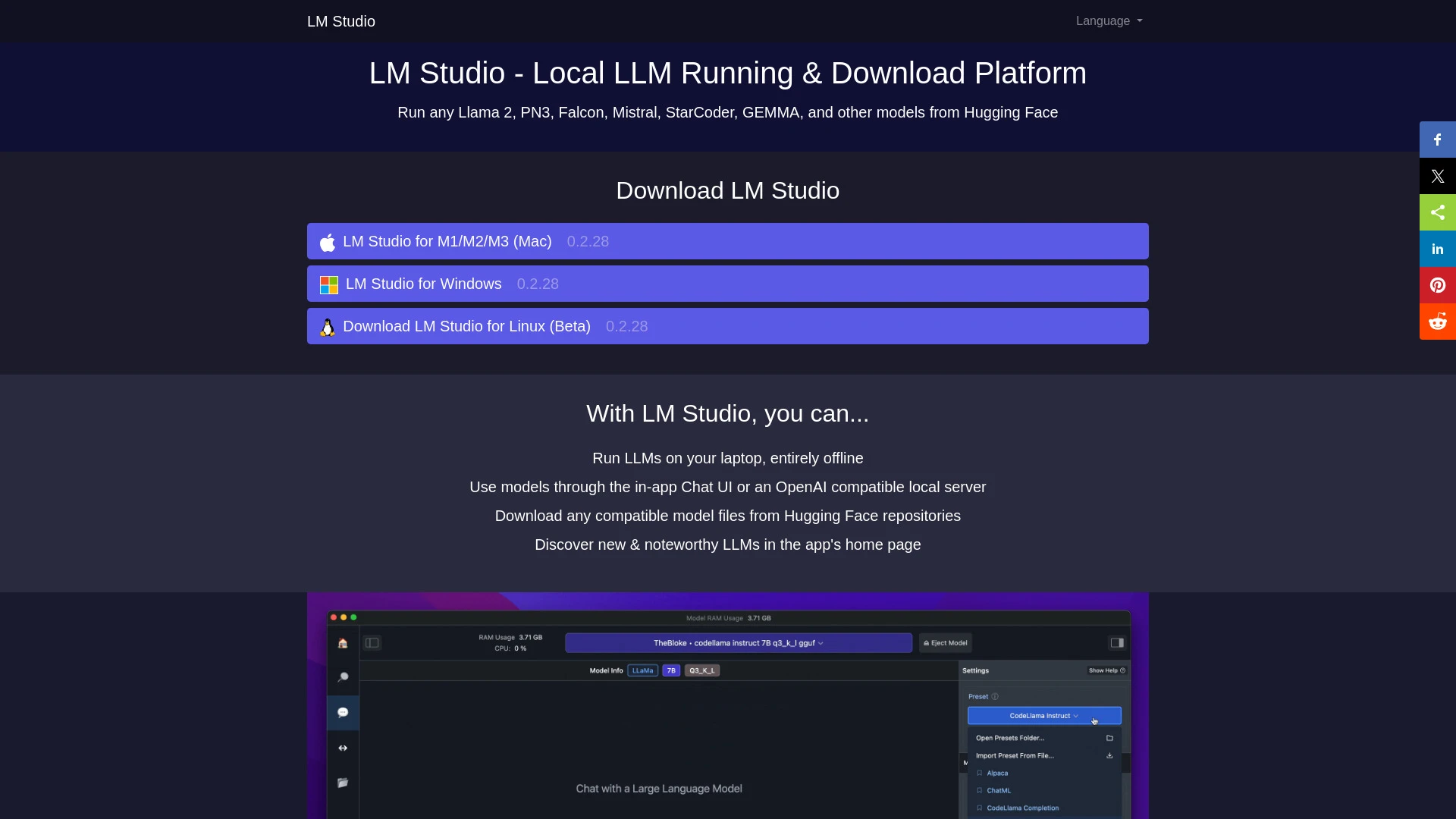 LM Studio website preview