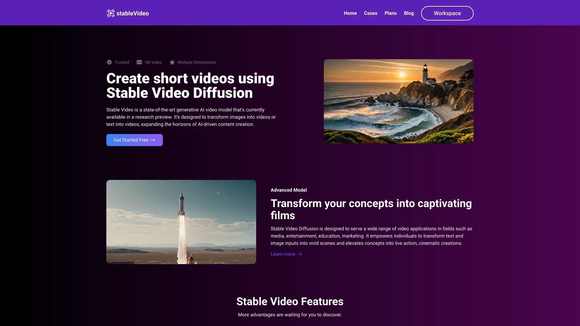 Stable Video website preview