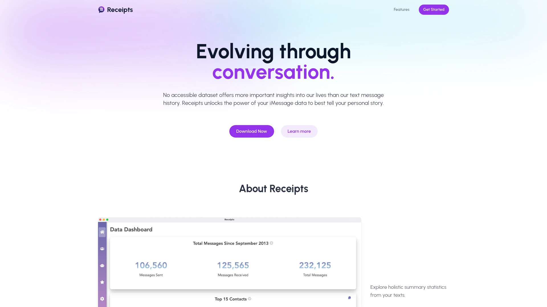 Receipts website preview