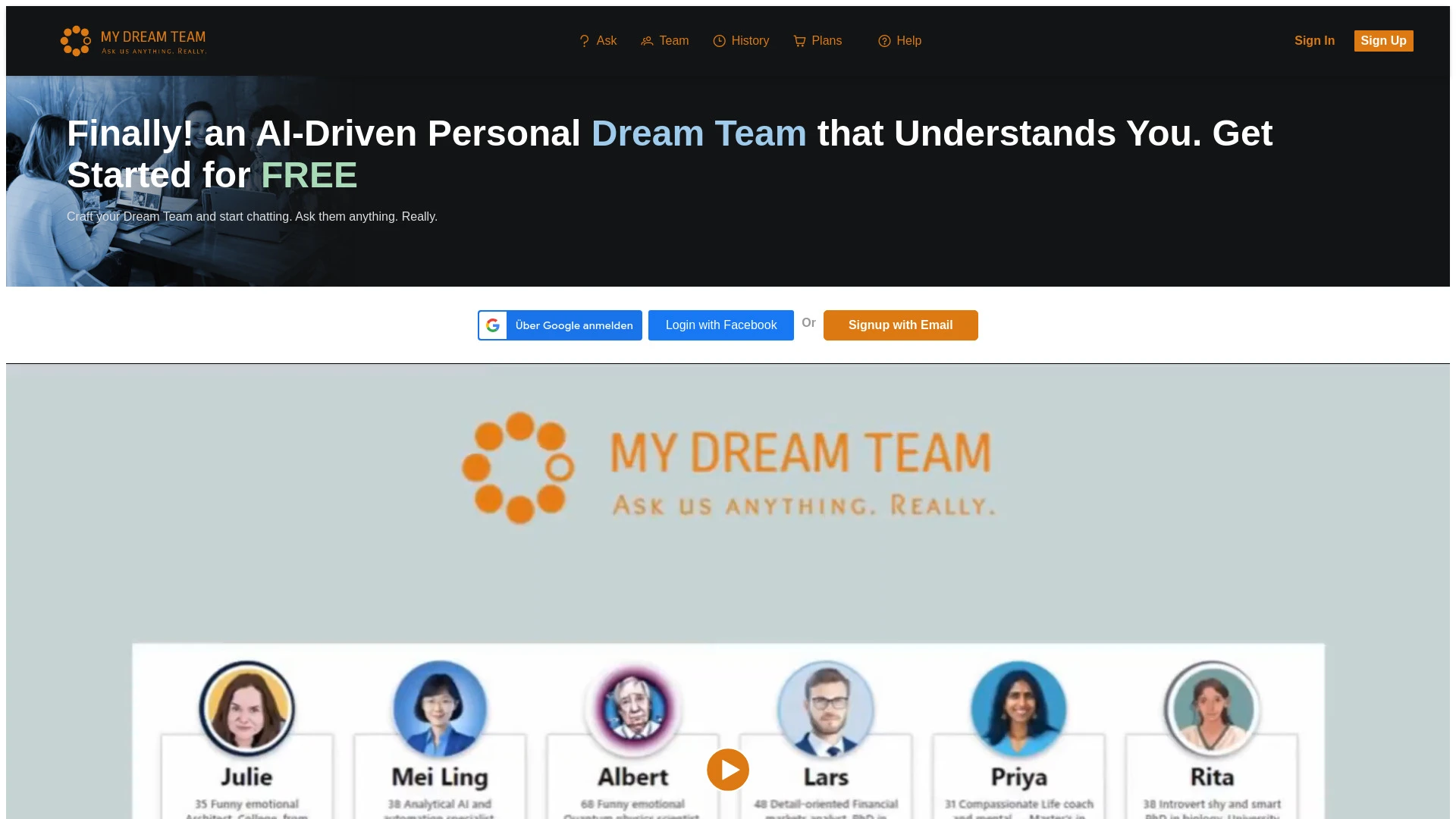 MyDreamTeam website preview