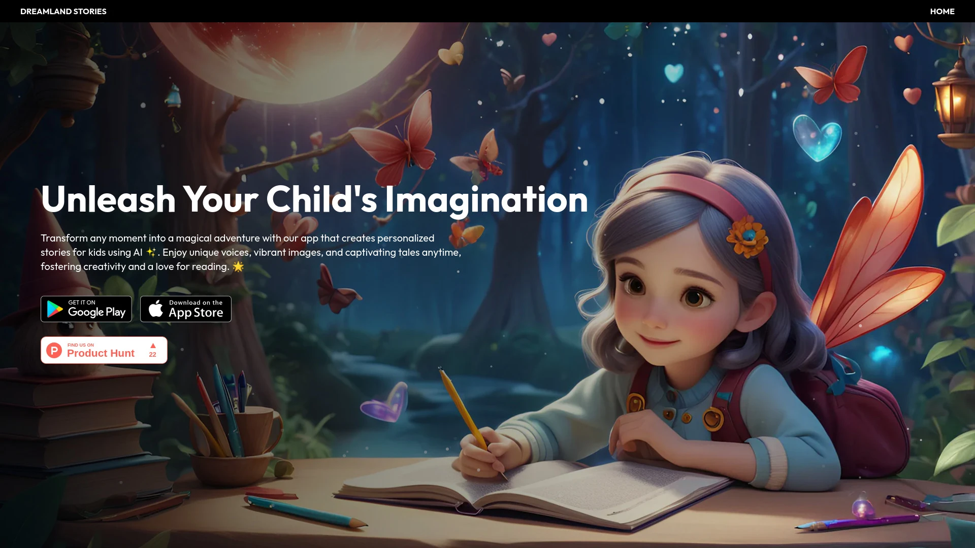 Dreamland - Create Kids Stories website preview