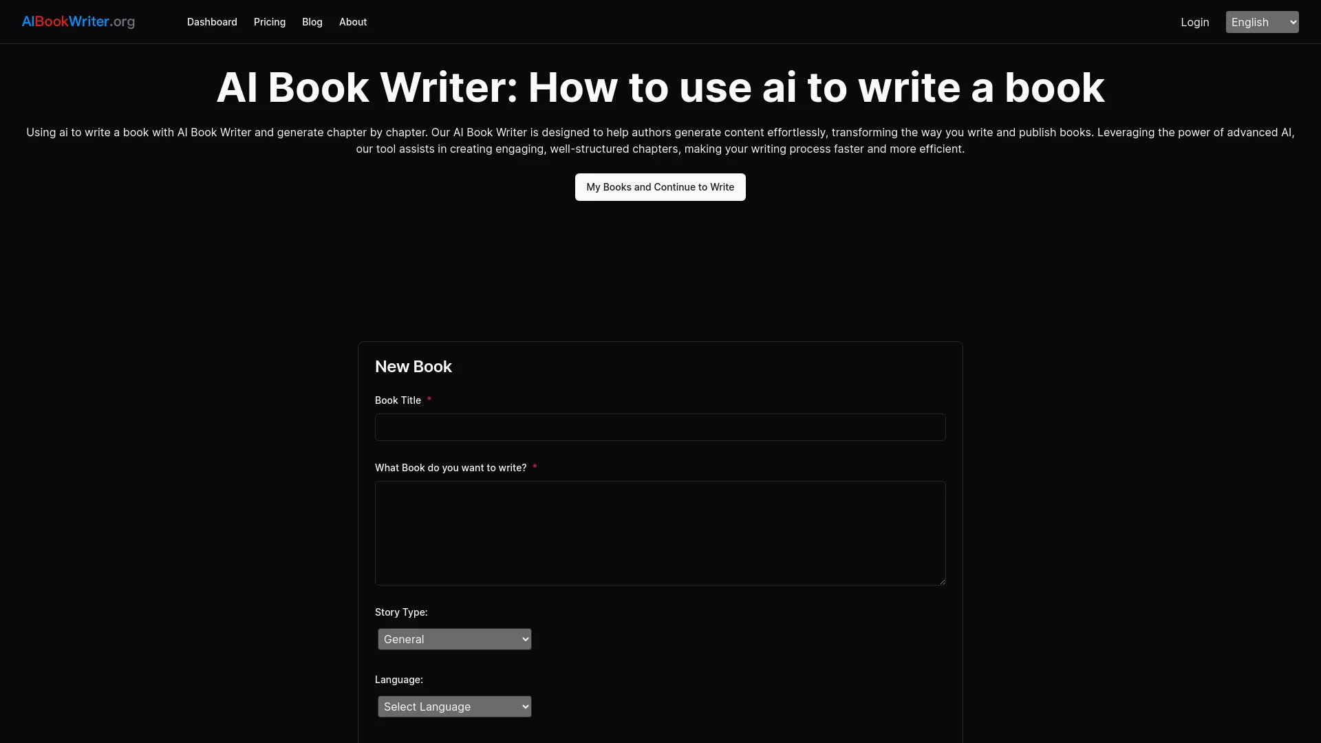 AI Book Writer website preview