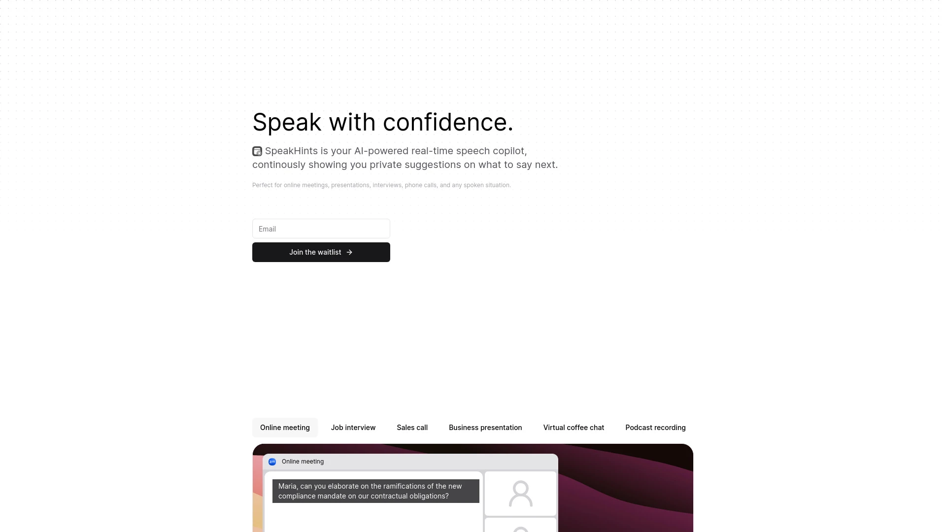 SpeakHints website preview