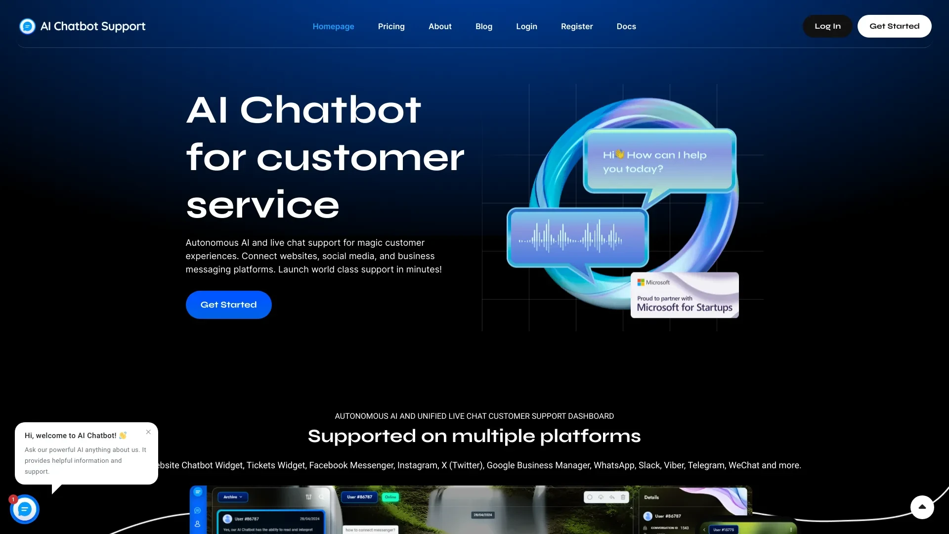 AI Chatbot Support website preview