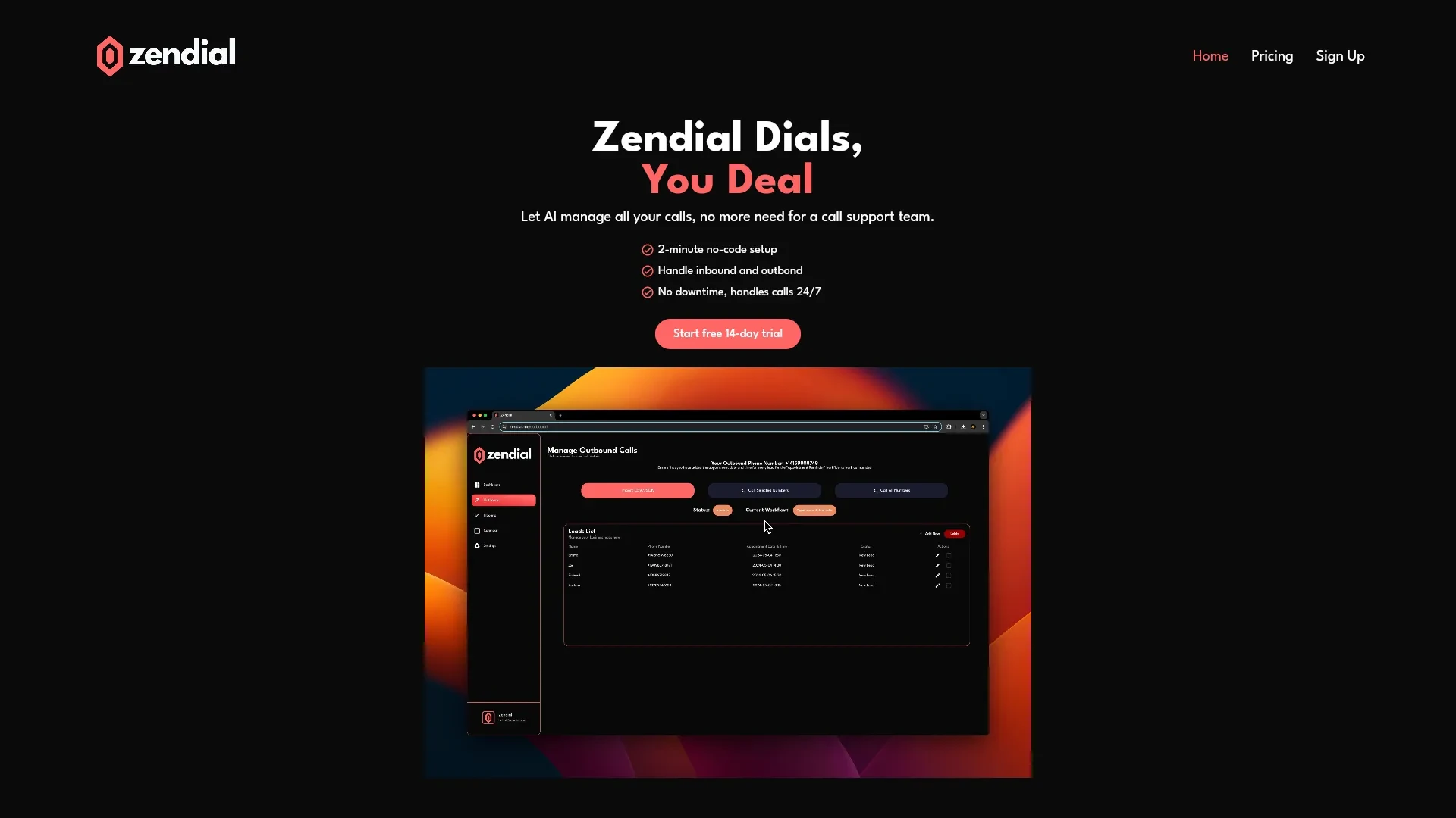 Zendial website preview