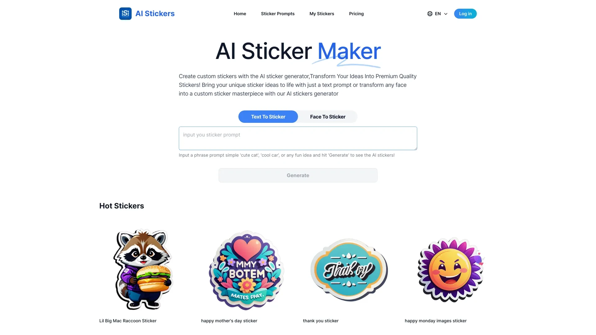 AI Stickers website preview