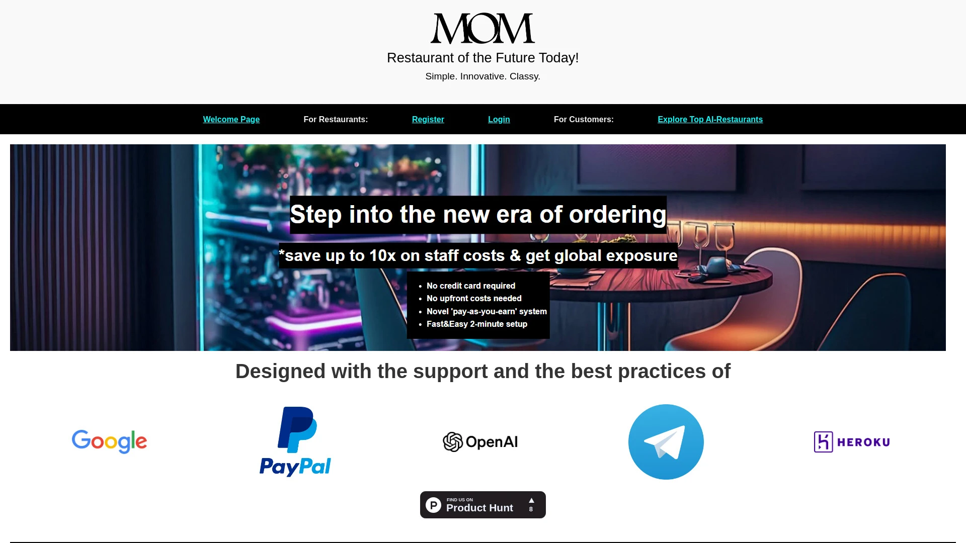 MOM AI Restaurant Assistant website preview