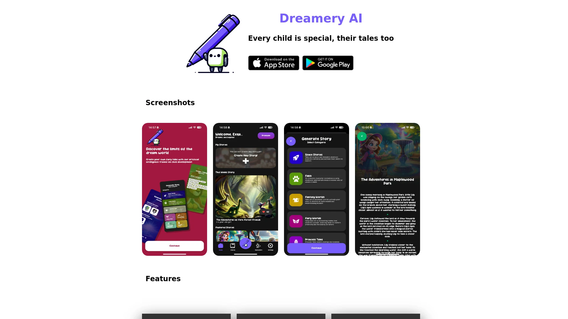 Dreamery AI website preview