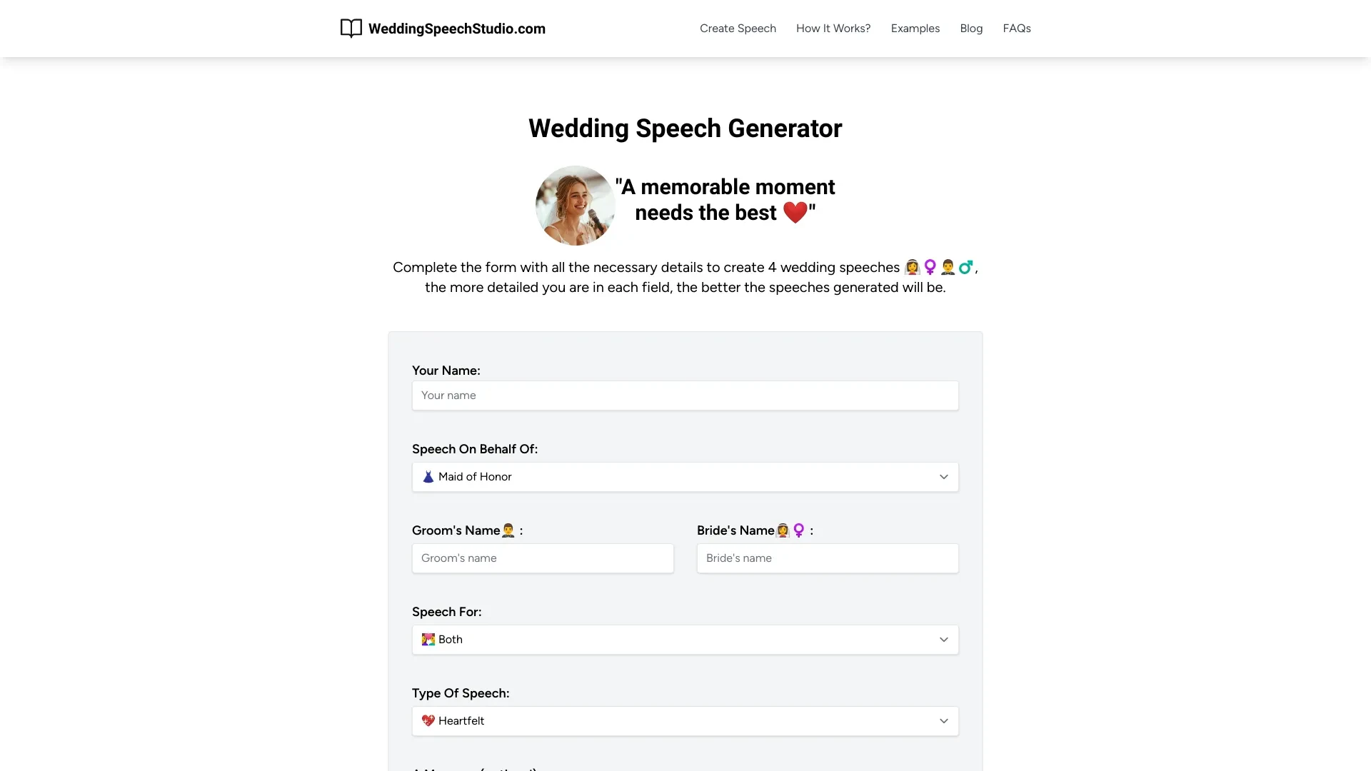 Wedding Speech Studio website preview