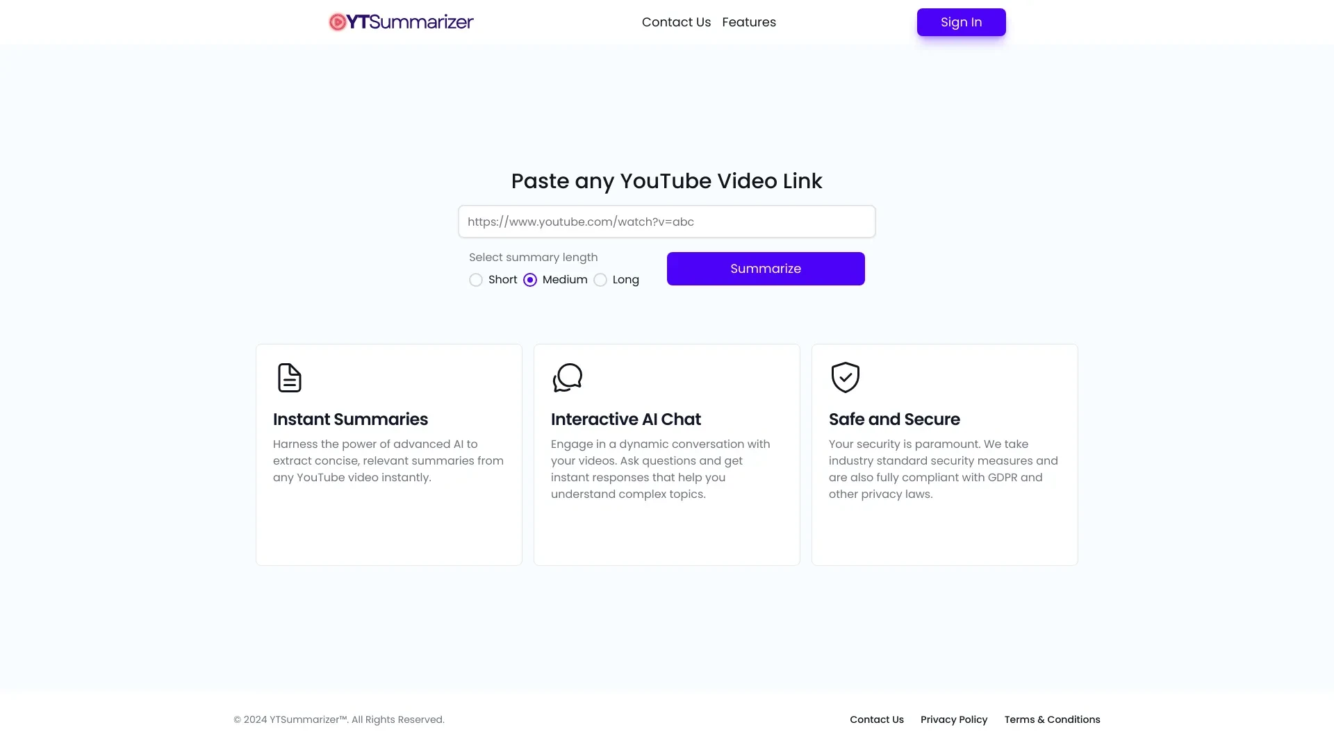 YTSummarizer website preview