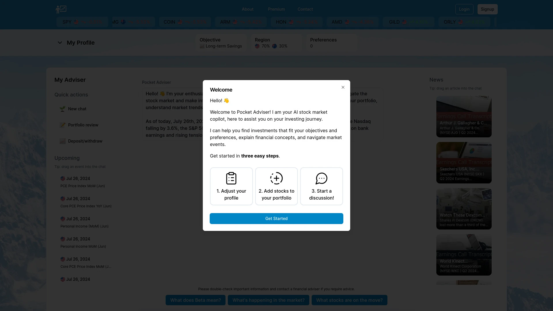 Pocket Adviser AI Stock Market Adviser website preview