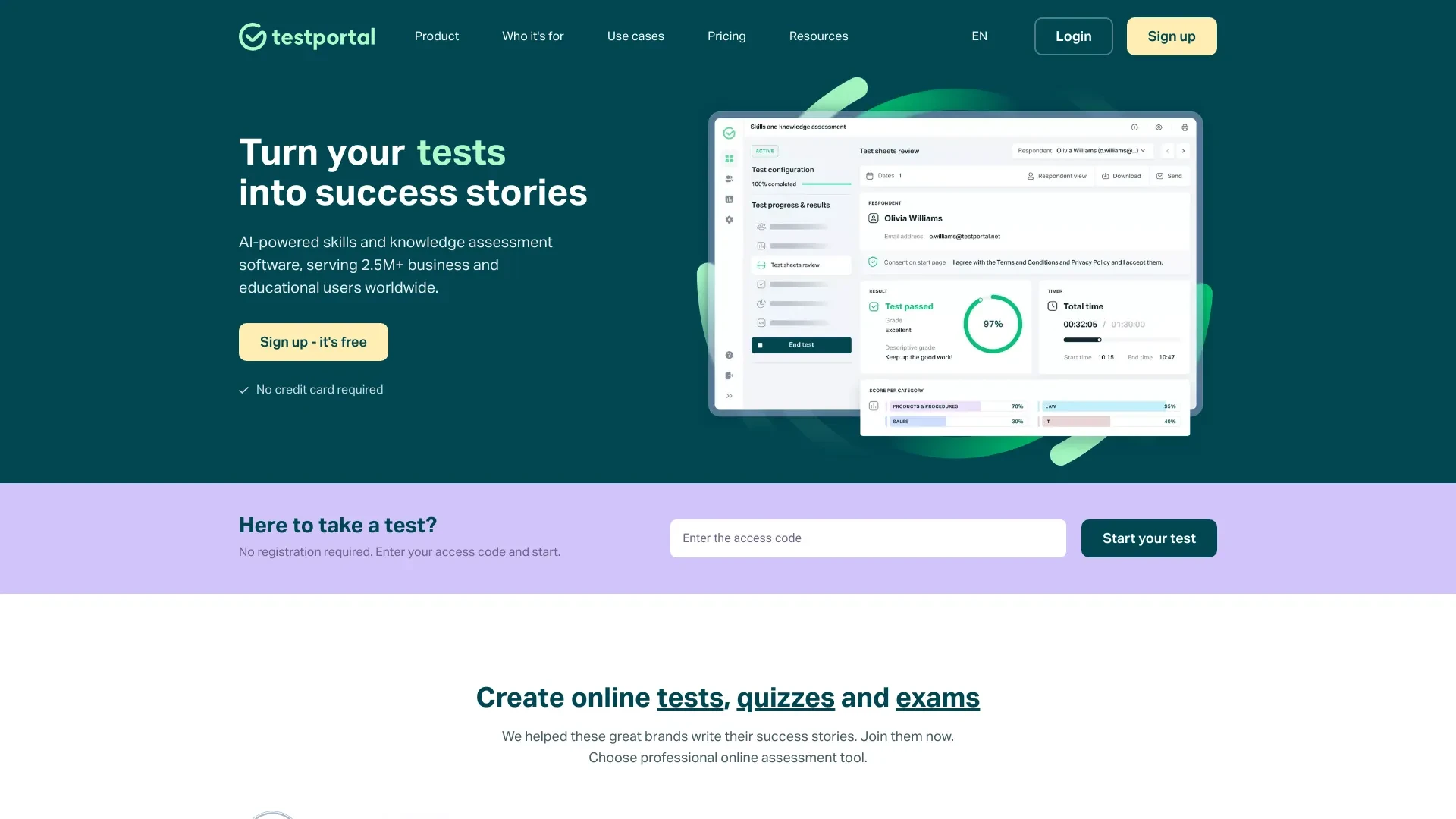 Testportal: Online assessment platform website preview