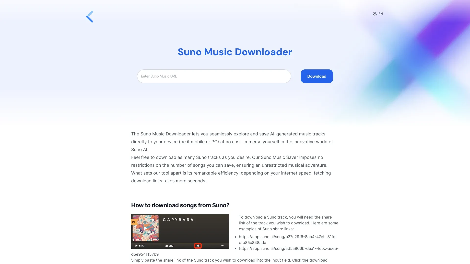 Suno Downloader website preview