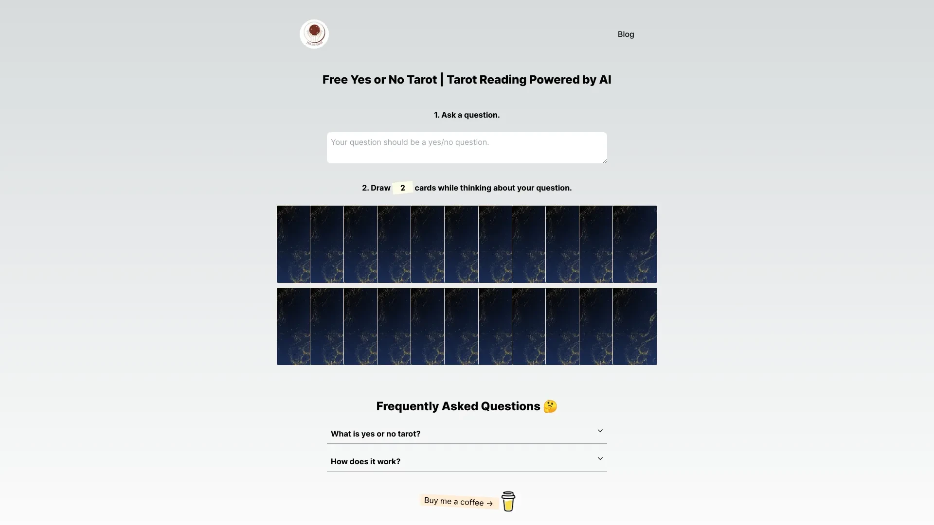 AI Yes or No Tarot website preview