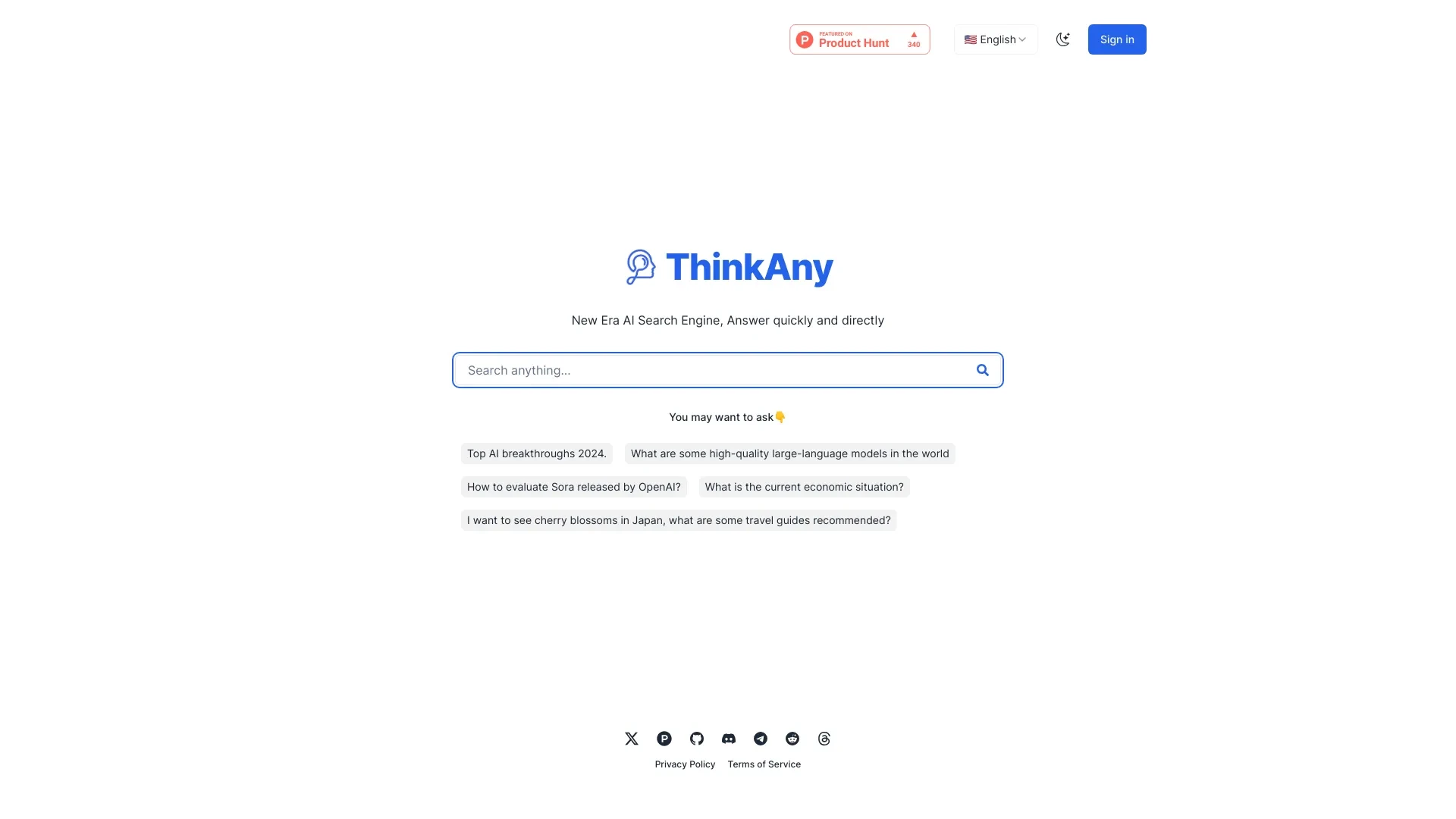 ThinkAny website preview