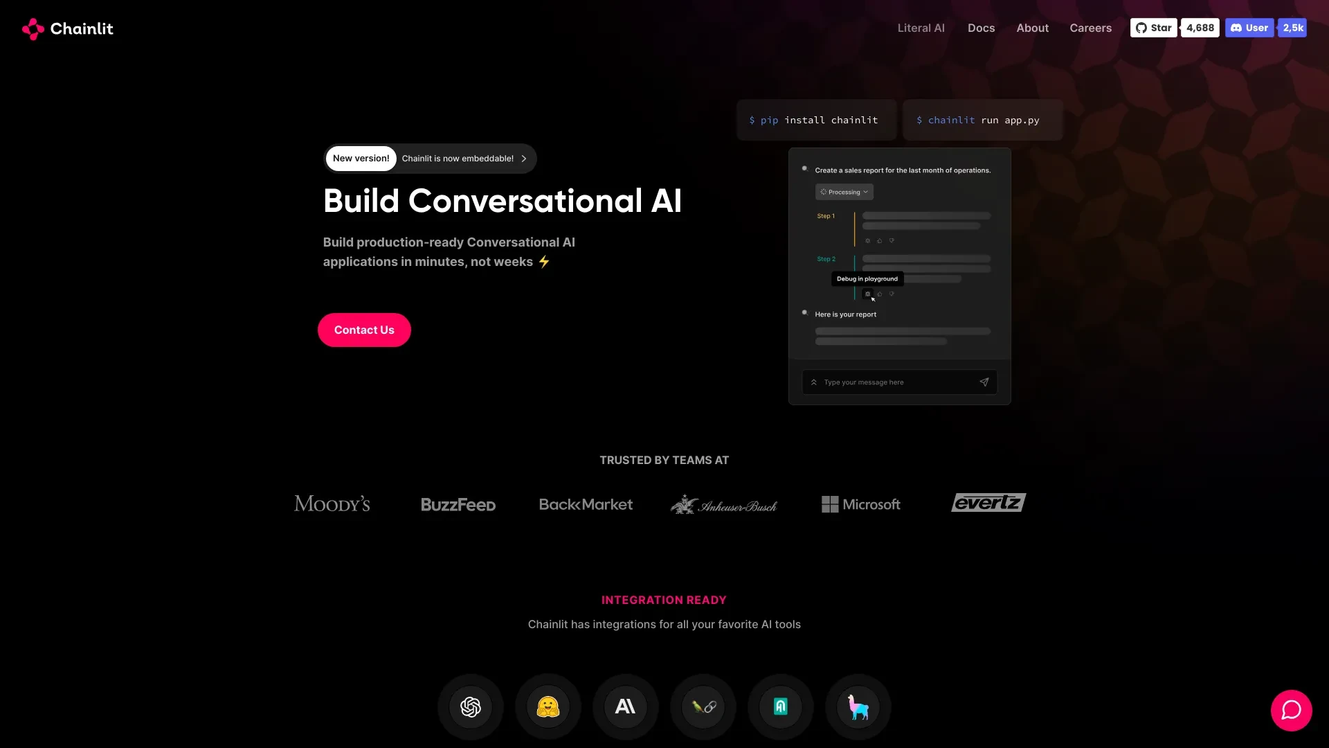 Chainlit website preview