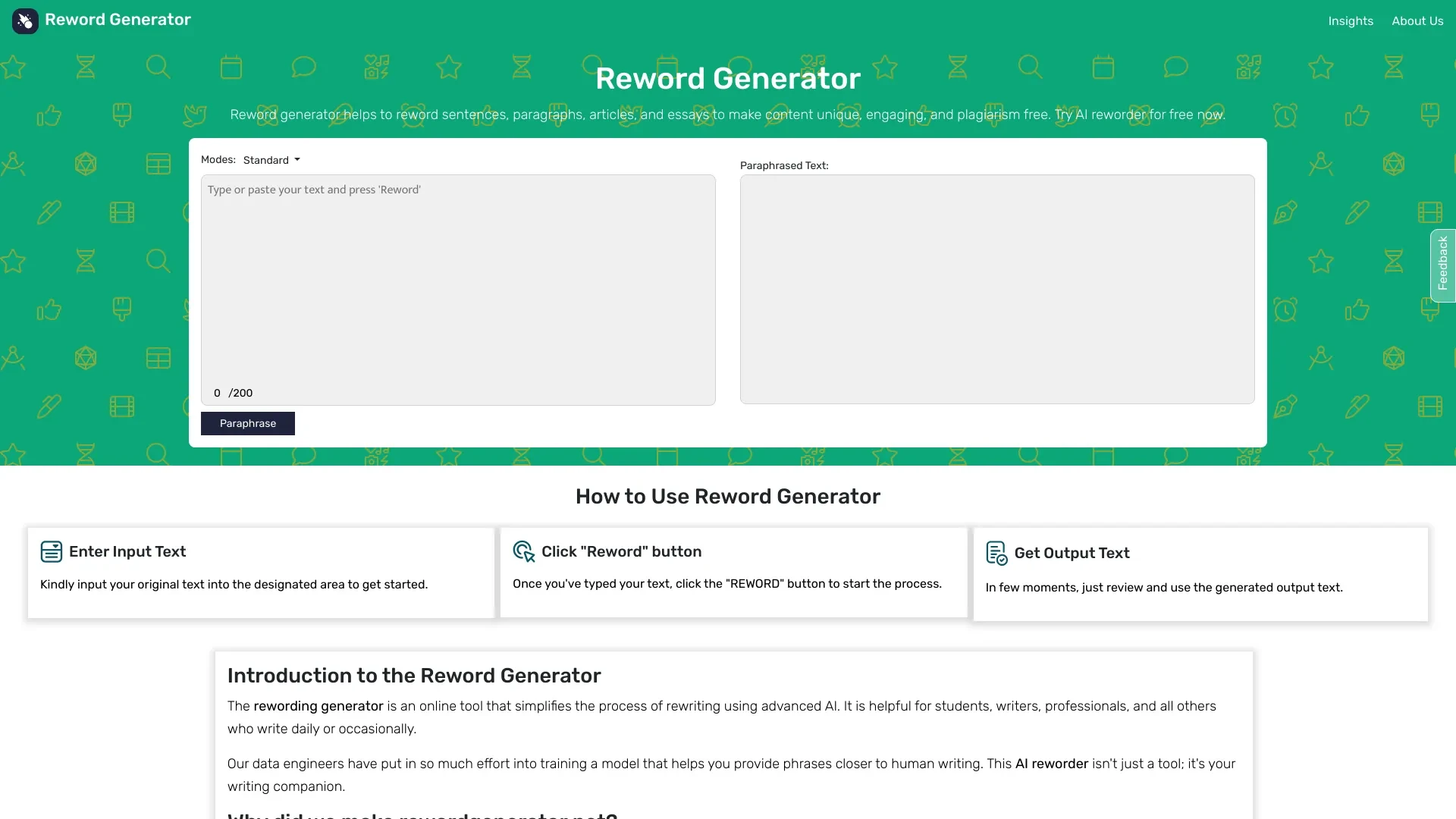 Reword Generator website preview