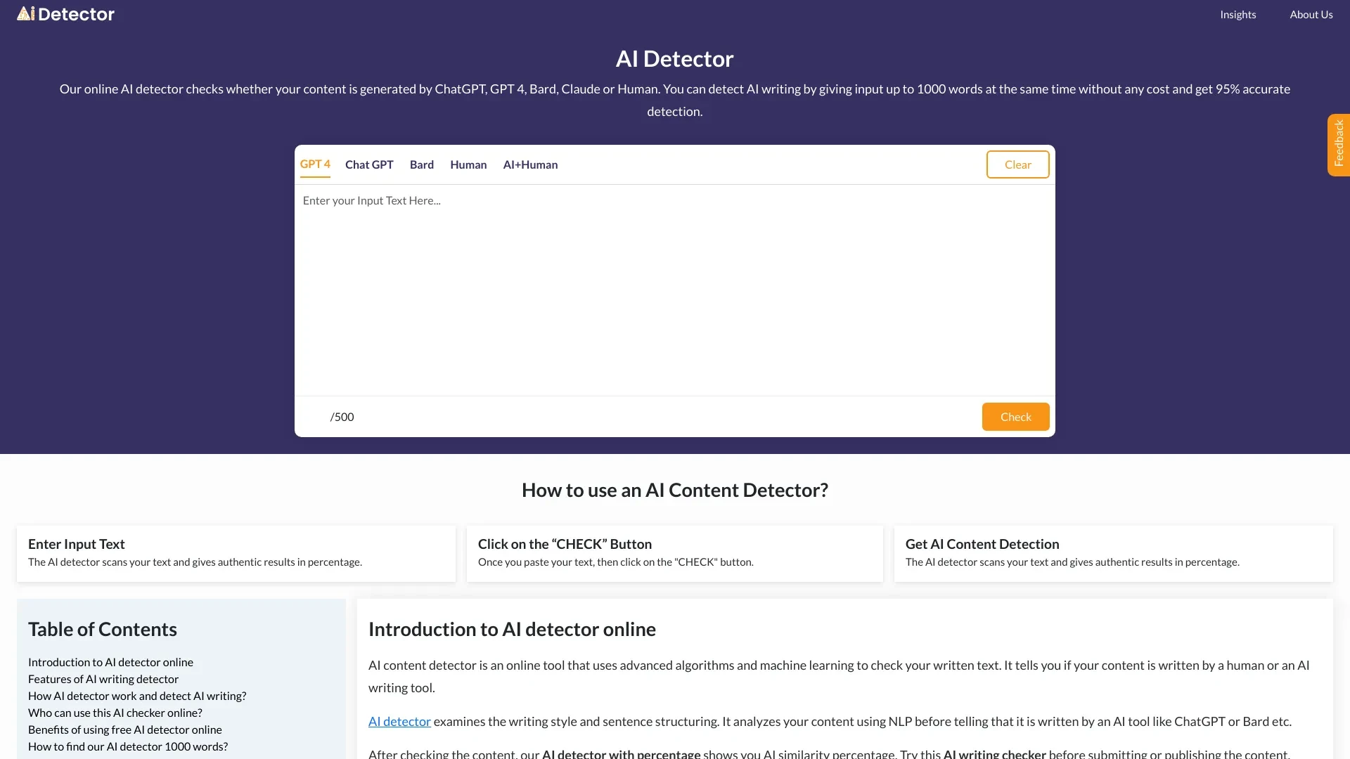 AI Detector website preview