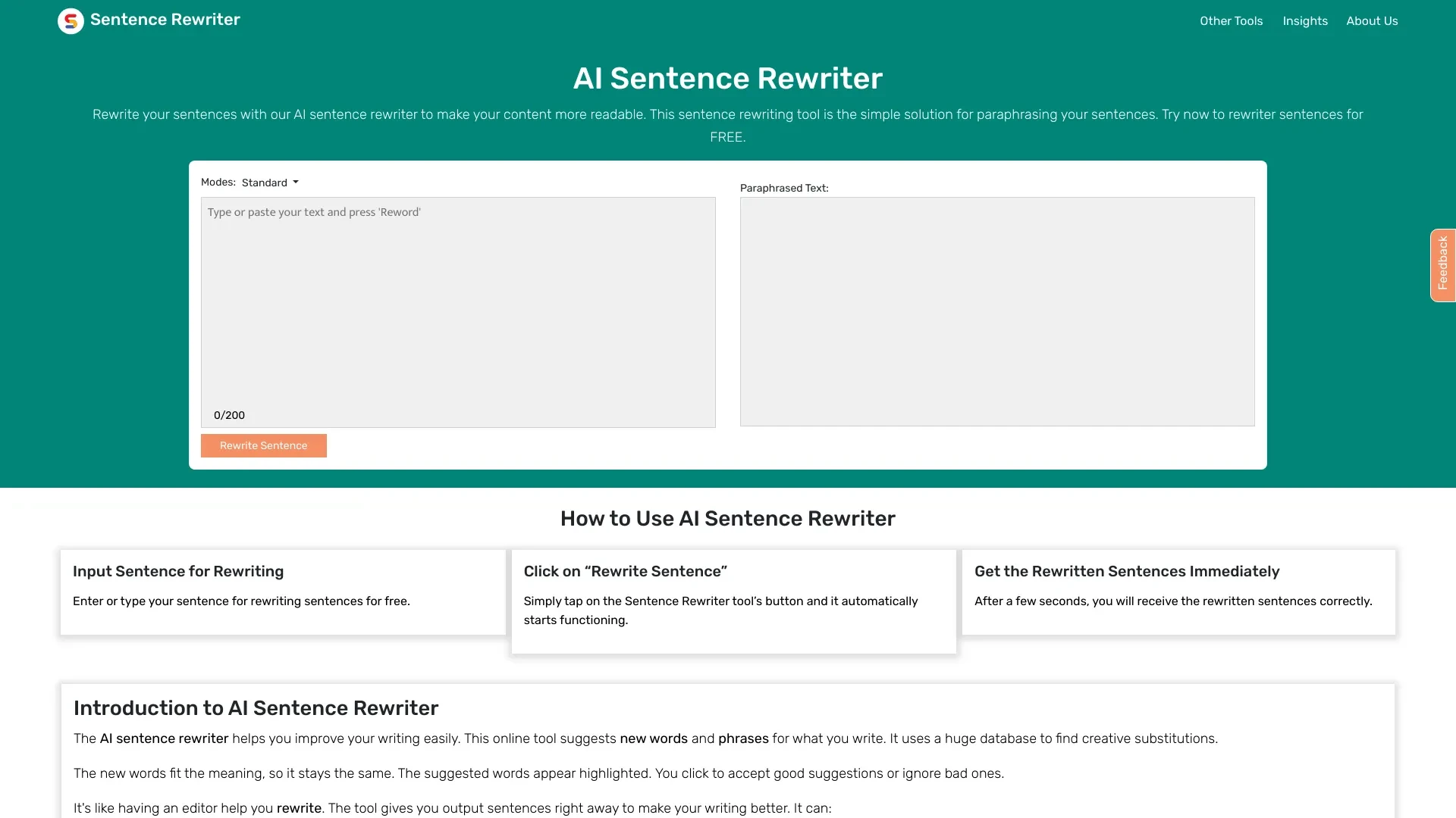 AI Sentence Rewriter website preview