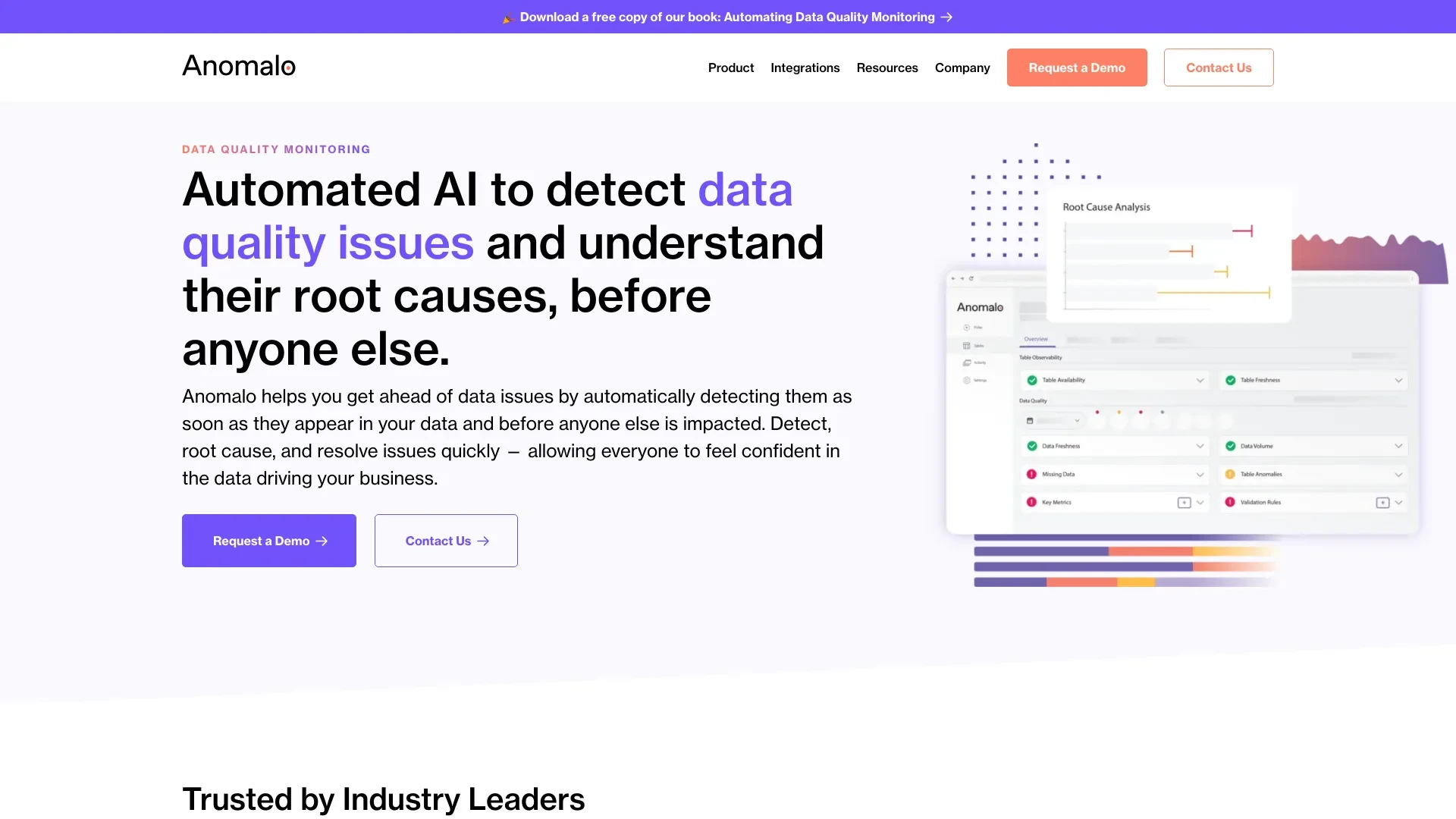 Anomalo - Data Quality Monitoring Platform website preview