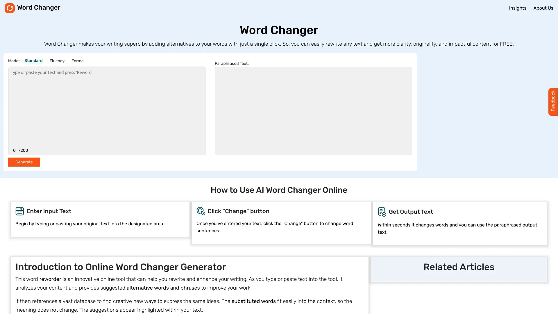 Word Changer website preview