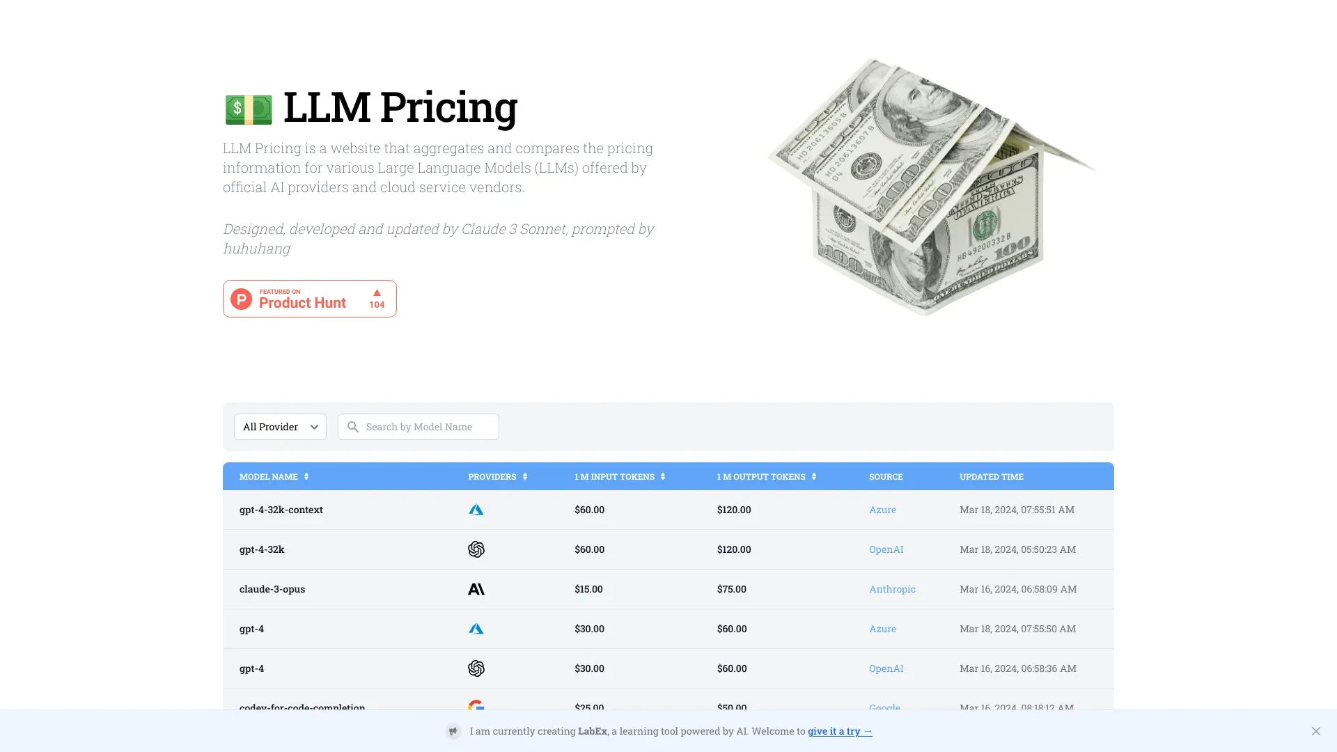 LLM Pricing website preview