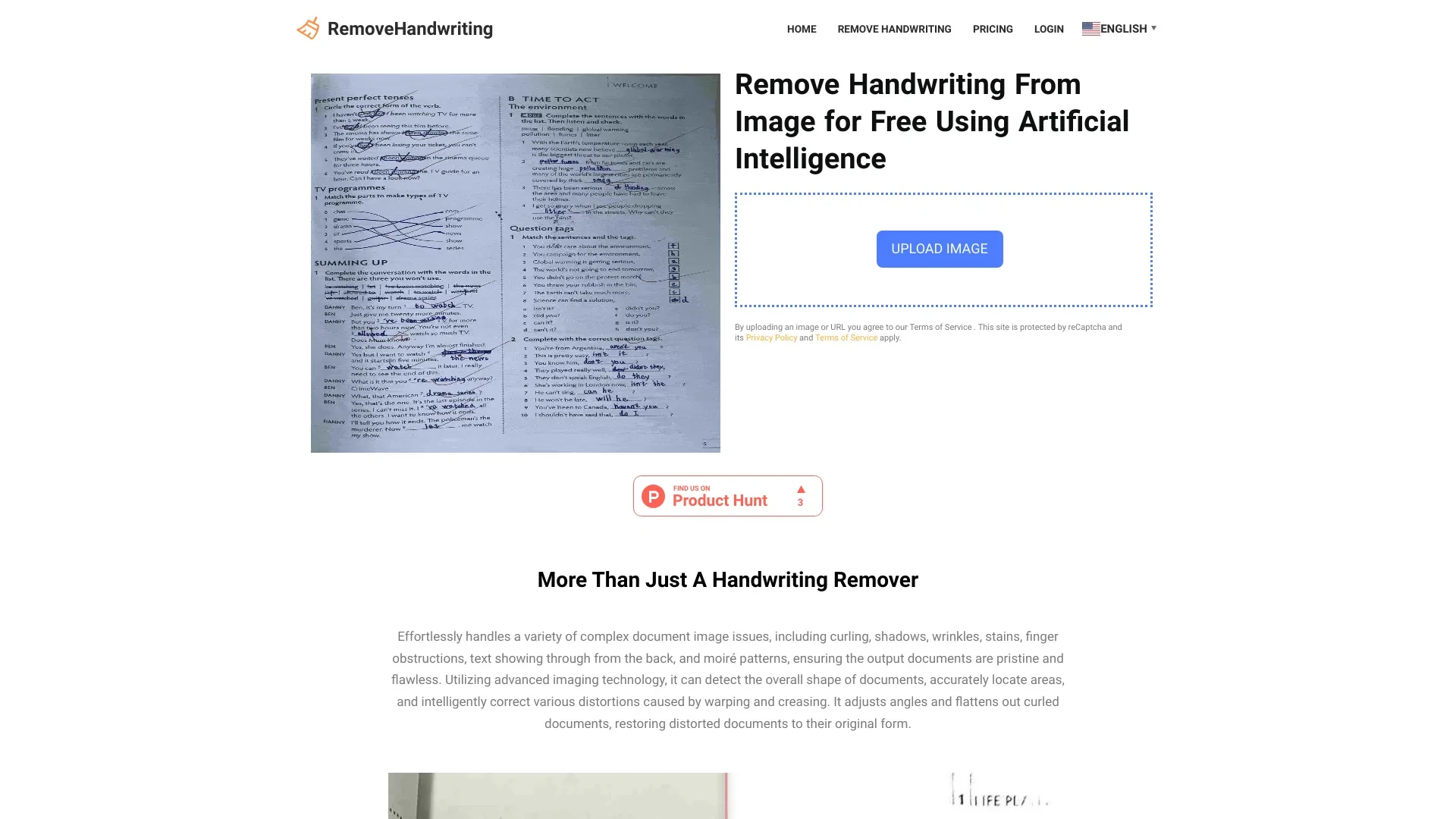 RemoveHandwriting website preview